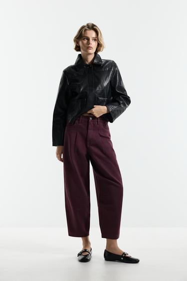 Ankle-length tapered jeans — WINE 1