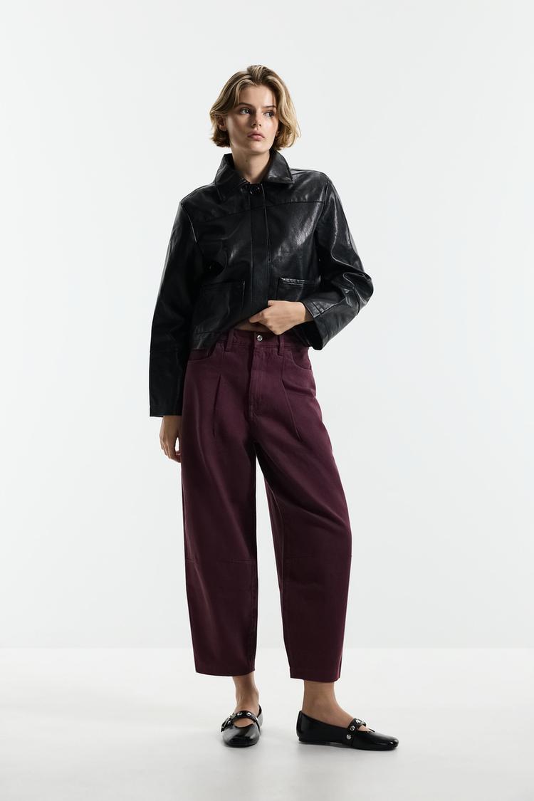 Ankle-length tapered jeans — WINE