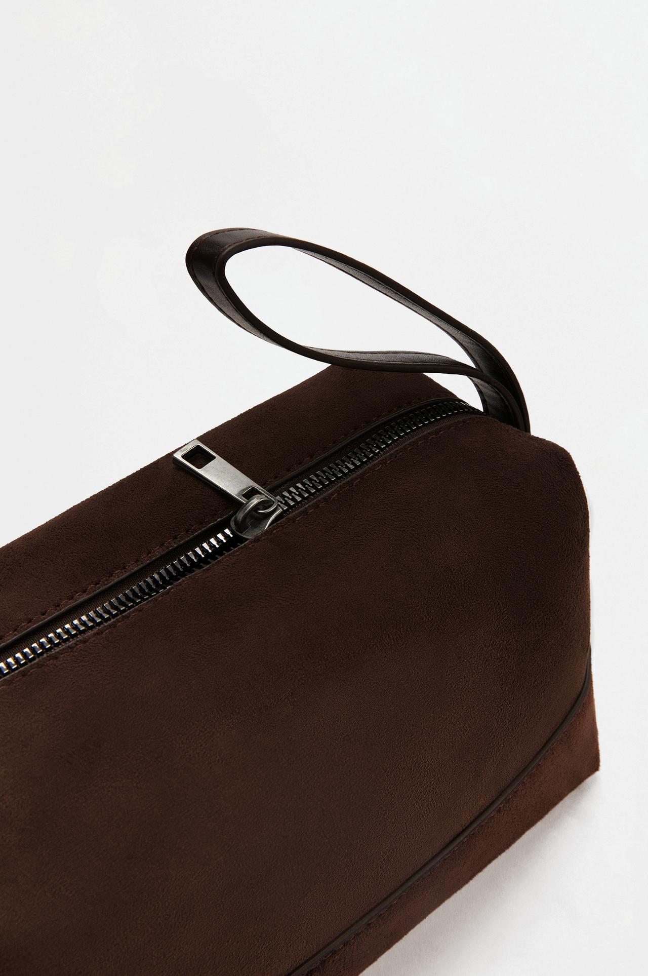 Faux suede toiletry bag — BROWN