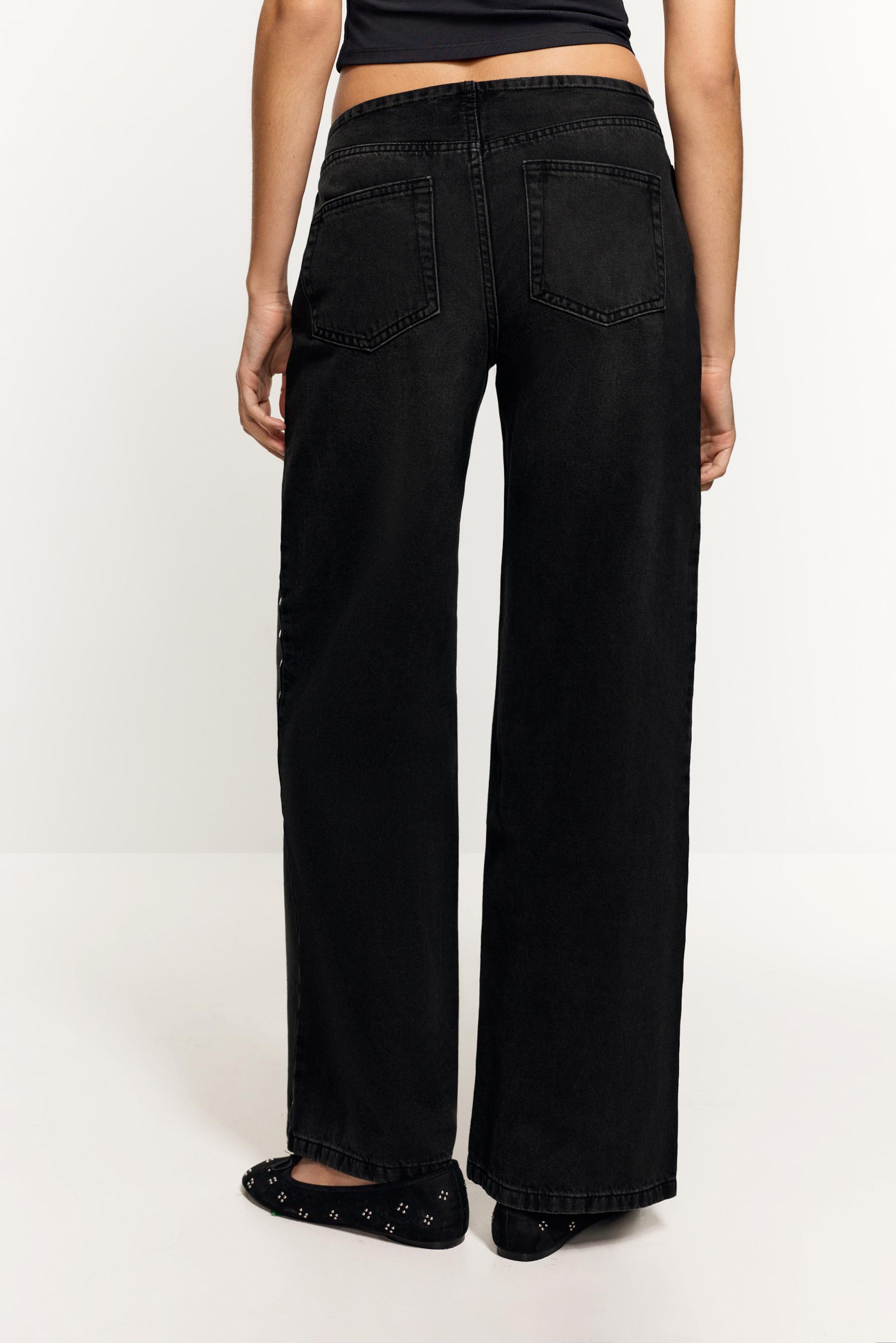Wide-leg stud jeans — BLACK