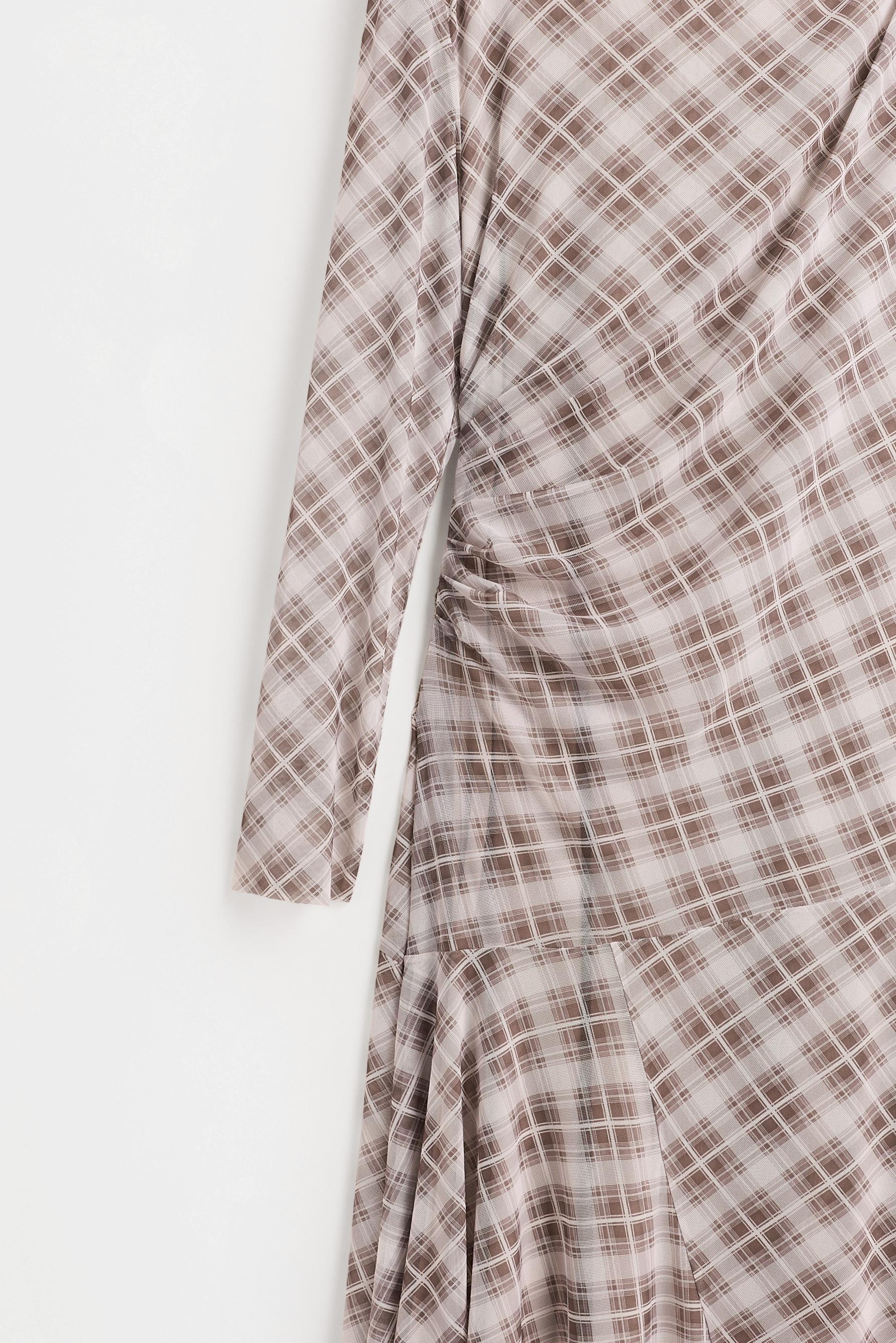 Plaid midi dress — ECRU/BROWN
