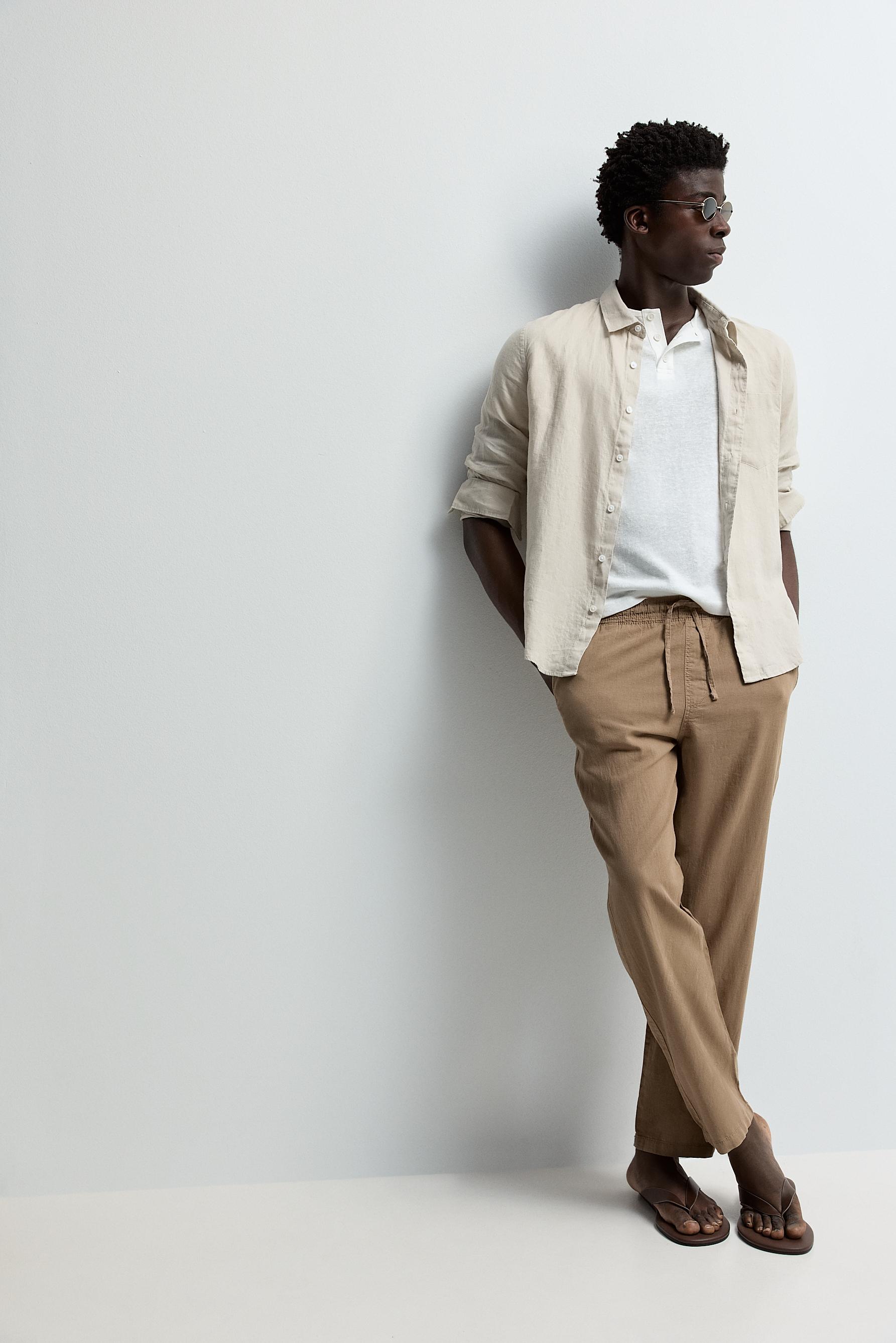 Linen-cotton jogger trousers — CAMEL
