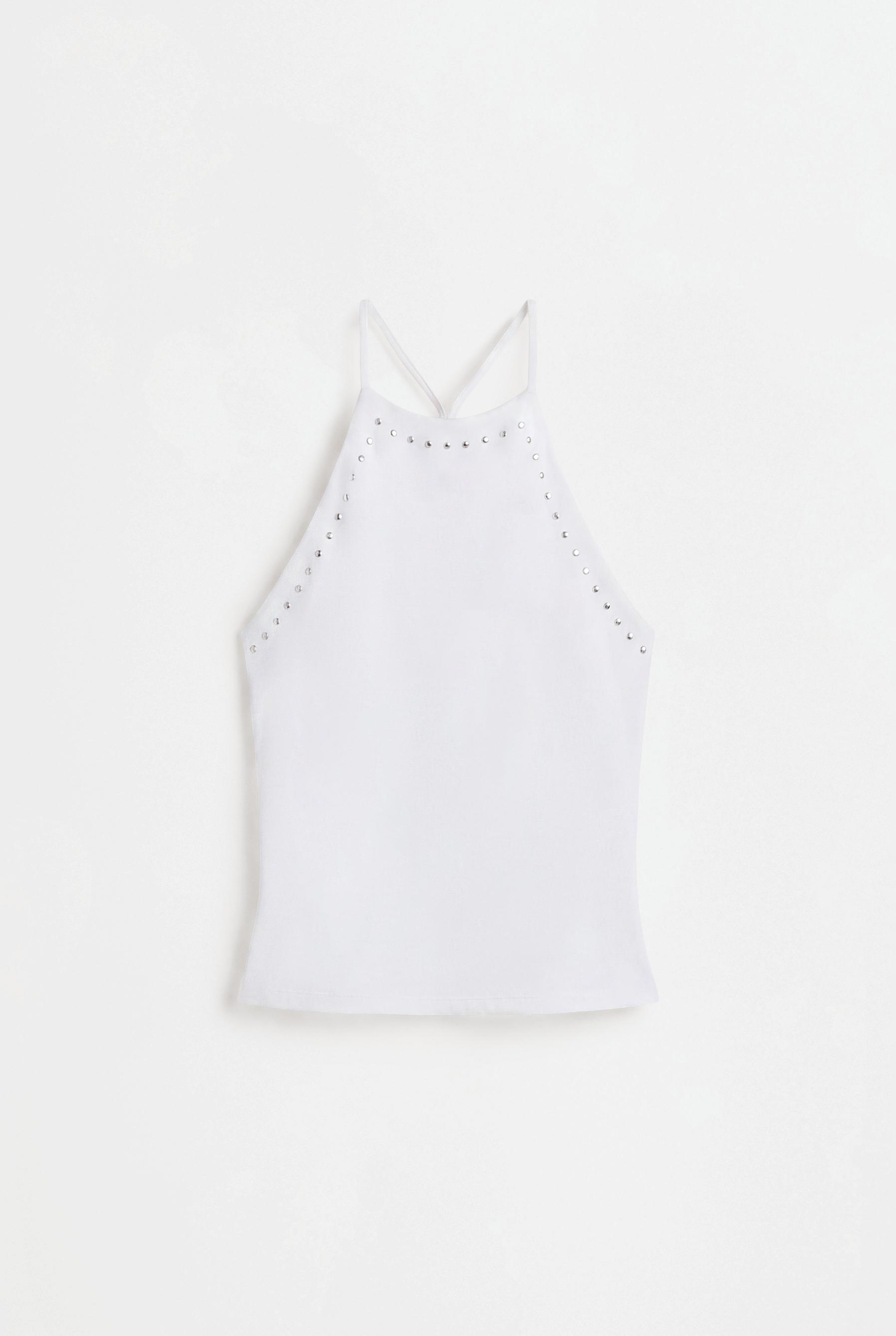 Studded draped halter top — OFF WHITE