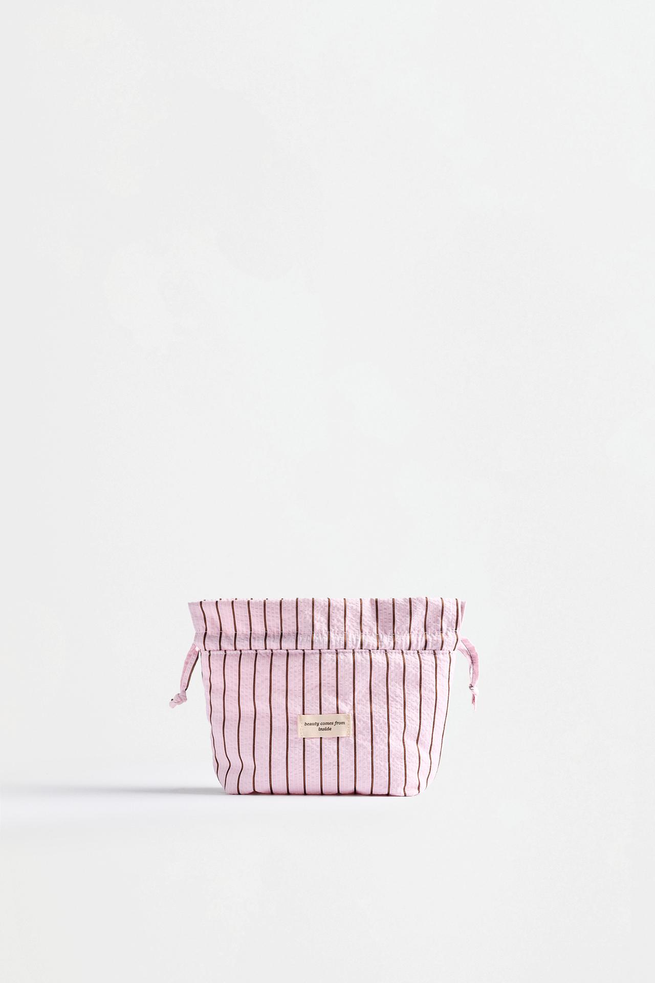 Small striped toiletry bag — ROSE PINK