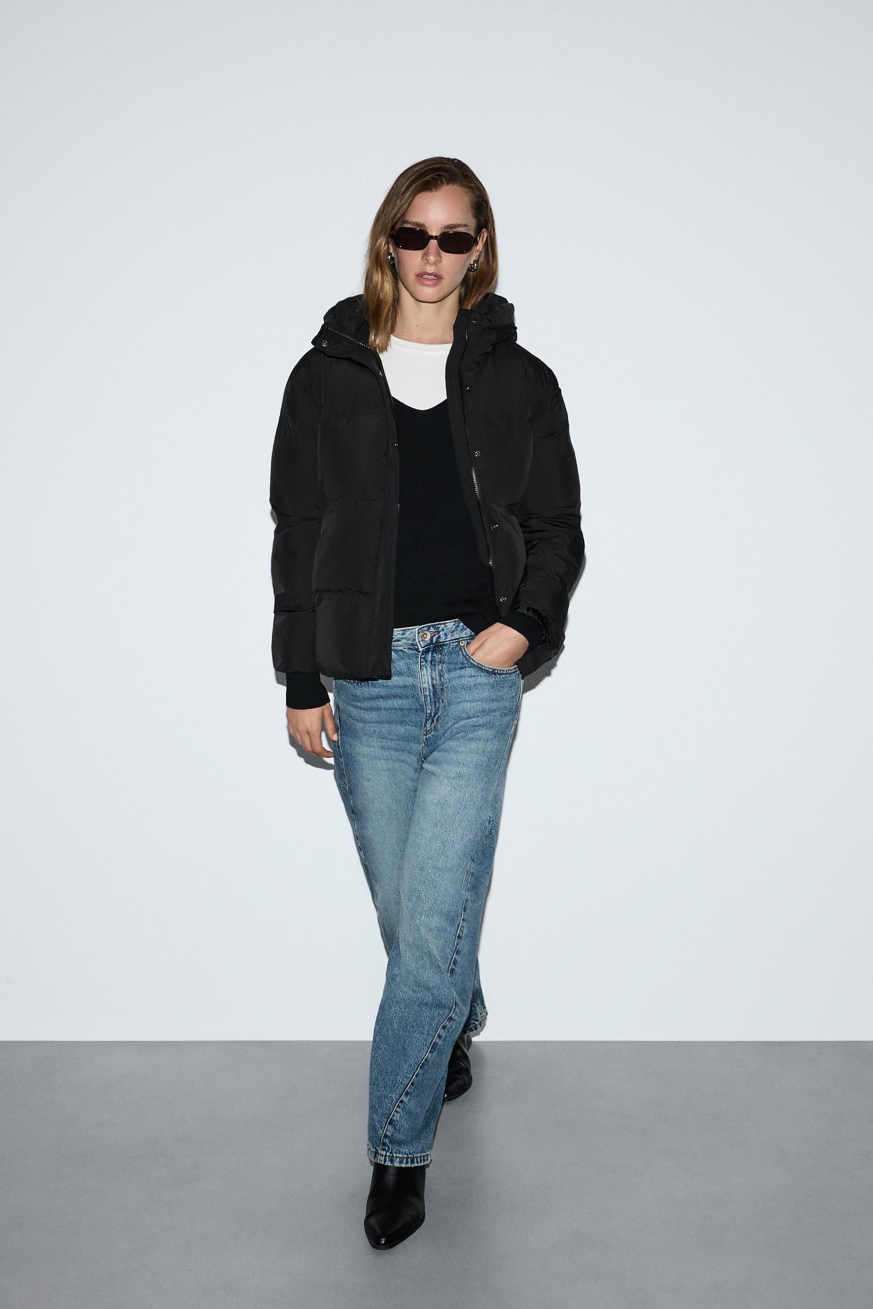 Hooded puffer jacket — BLACK