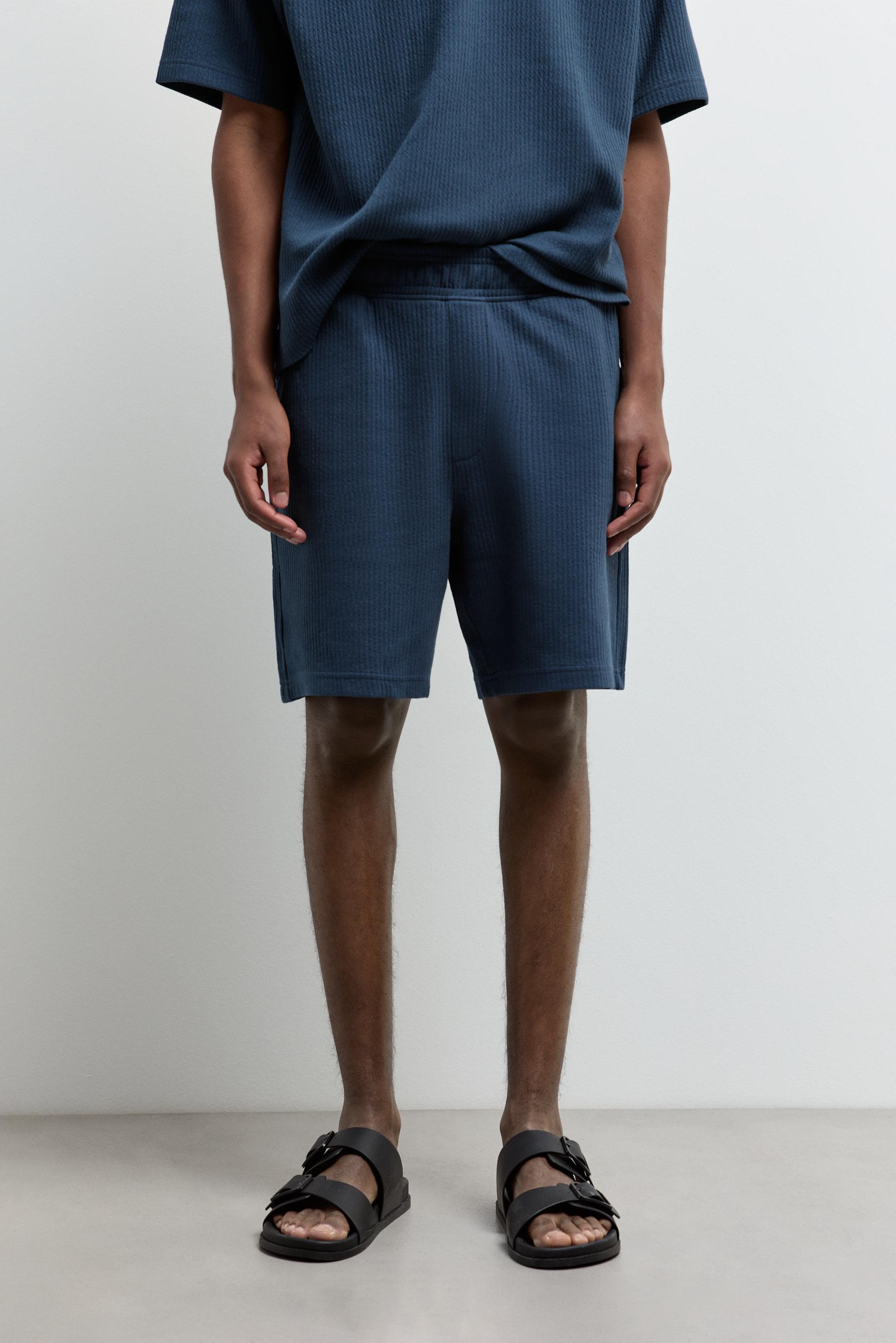 Textured tracksuit Bermuda shorts — OCEAN BLUE