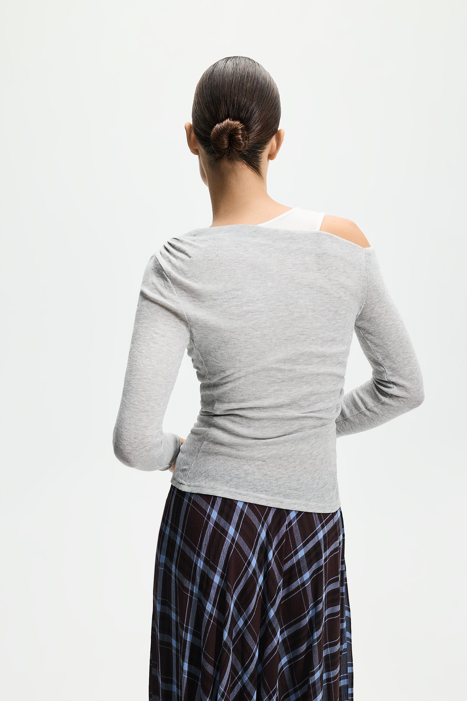 Asymmetric ribbed double T-shirt — GREY MARL