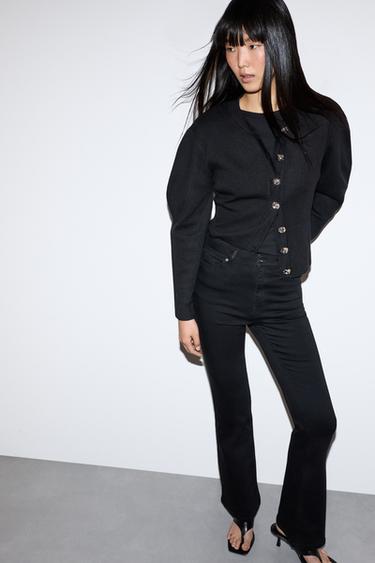 High-waist basic bell bottom jeans — CHARCOAL 2