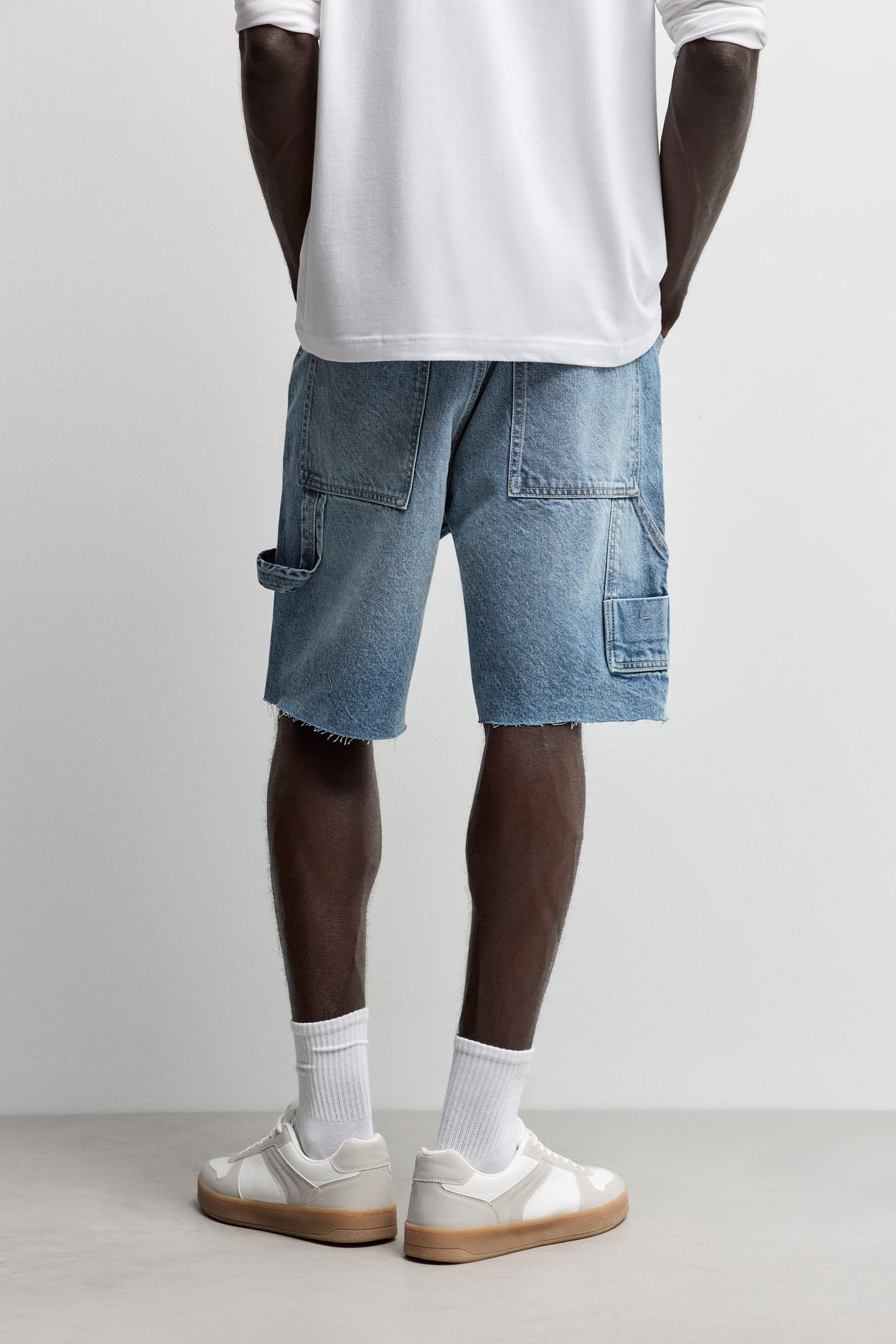 Double-knee denim Bermuda shorts — INDIGO