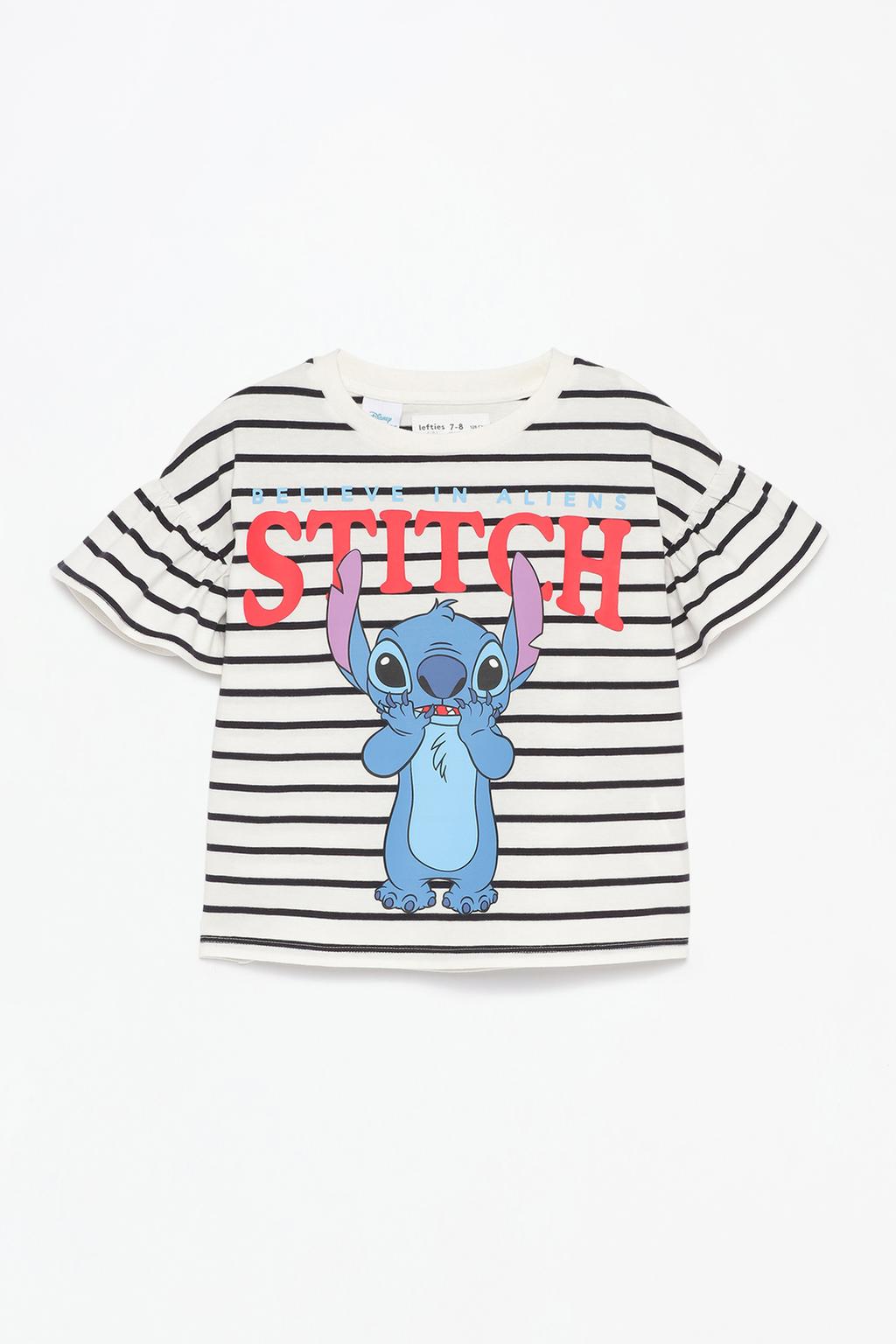 Çizgili ve fırfırlı Stitch ©Disney t-shirt