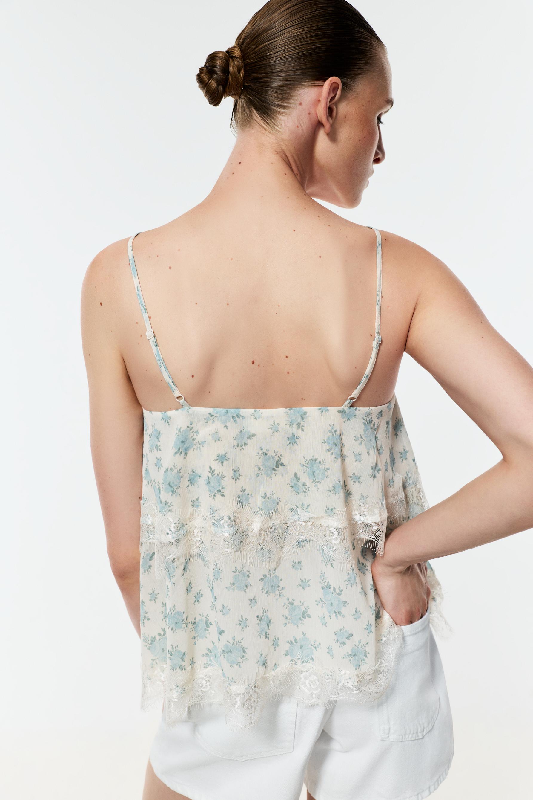 Floral lace-detail top — WHITE/TURQUOISE