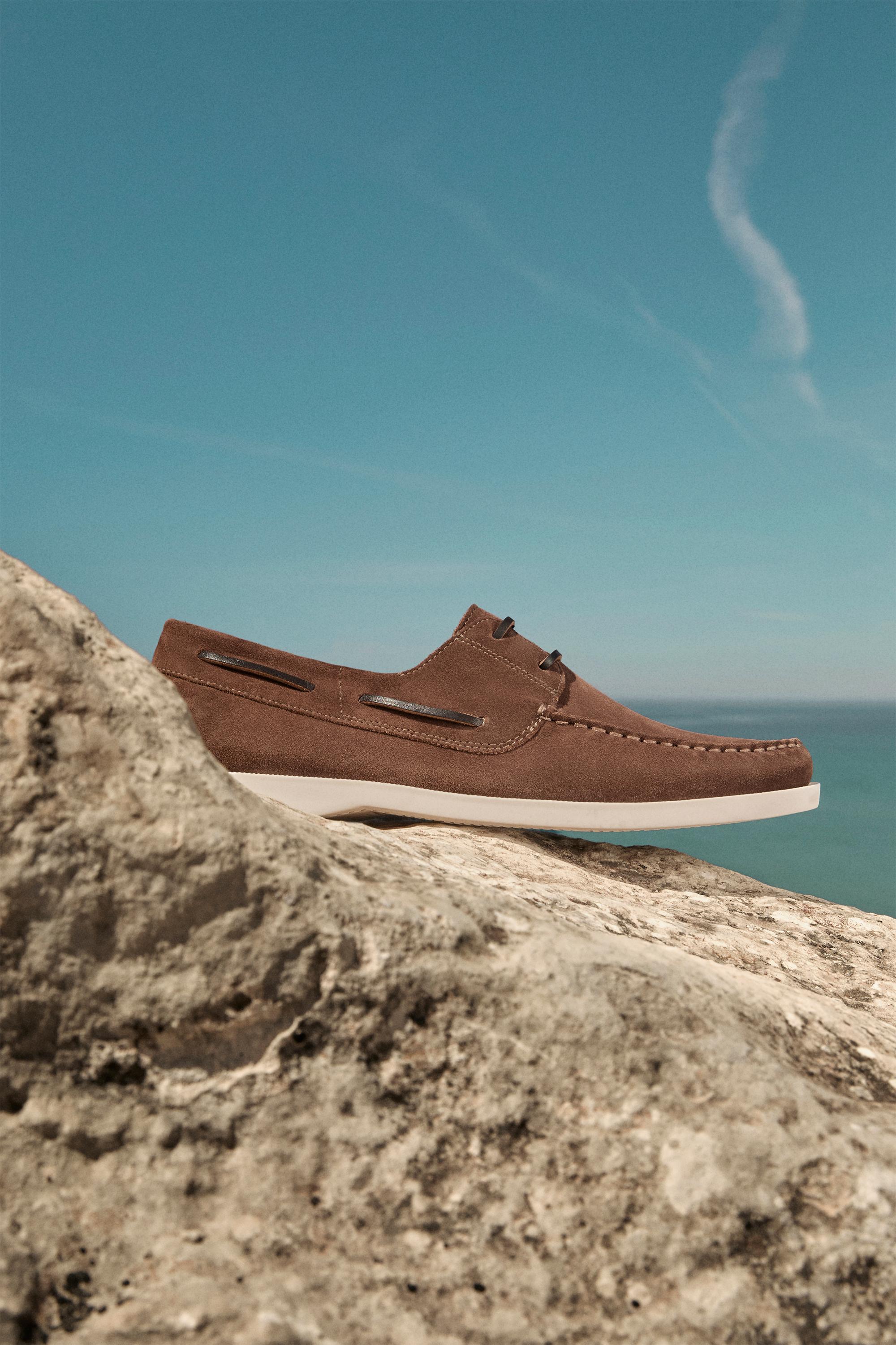Leather boat shoe — BROWN