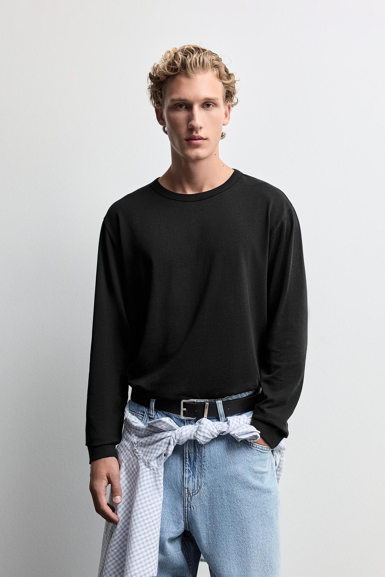 Medium-weight jersey long sleeve T-shirt — BLACK