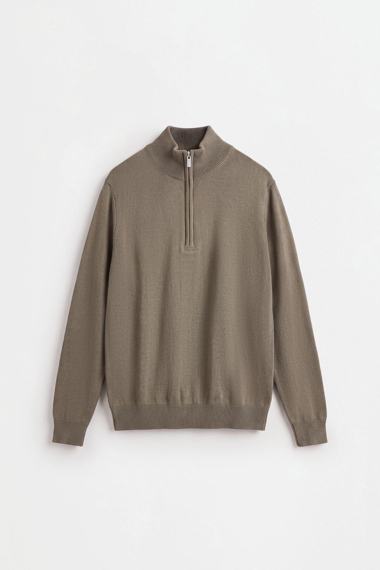 Zip-up high neck sweater — KHAKI