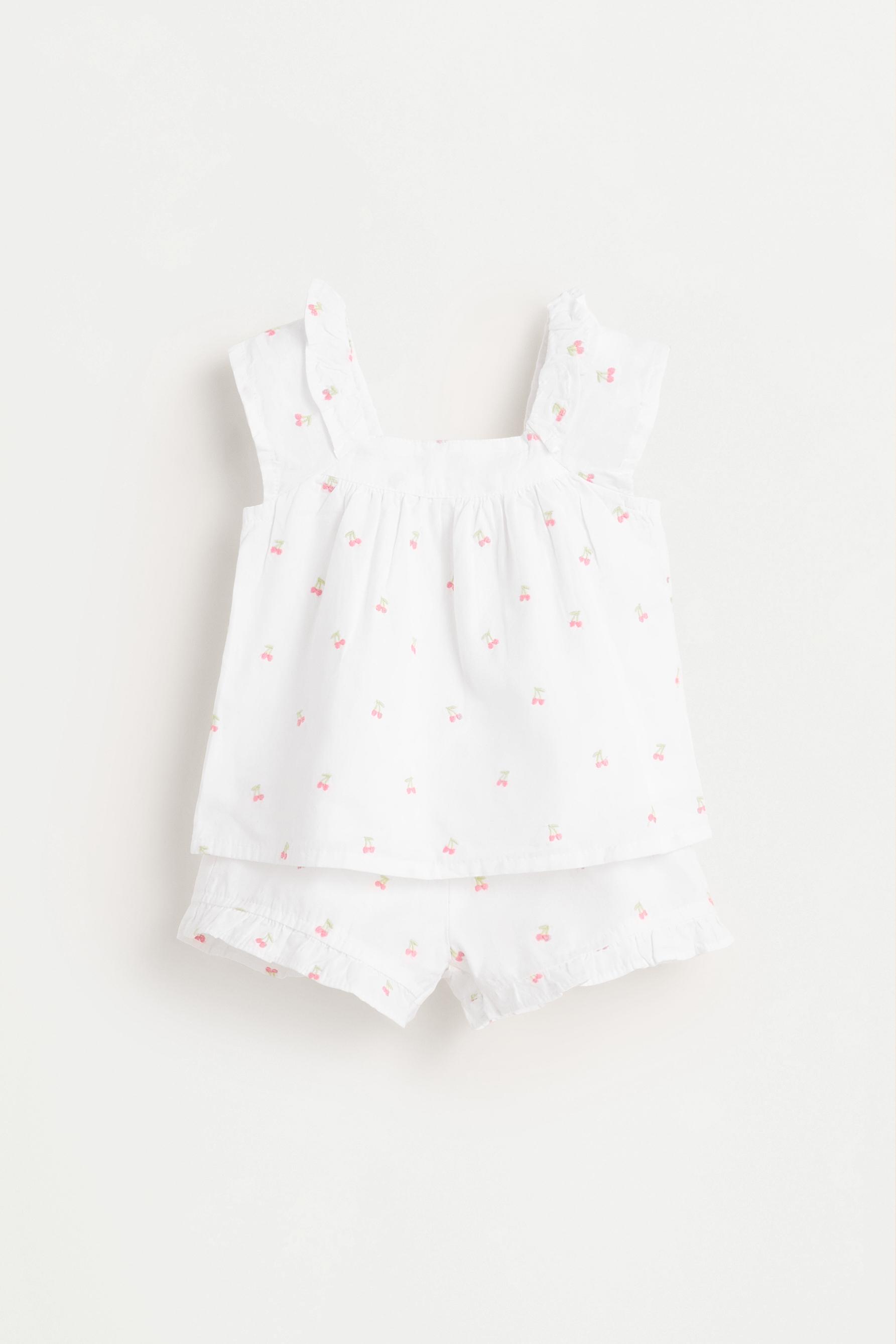 Cherry embroidered blouse and shorts co-ord — WHITE