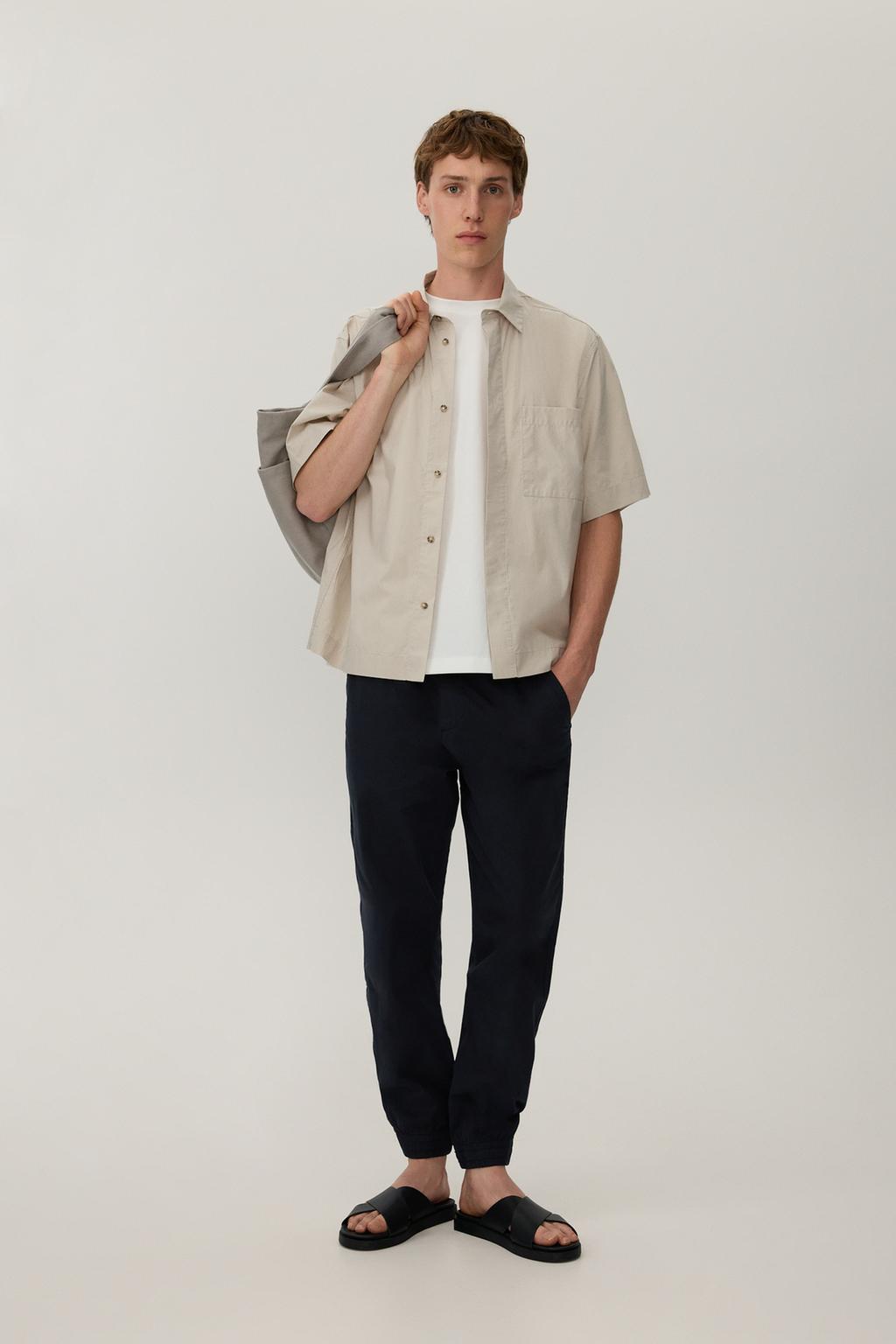 Poplin semi-jogger trousers