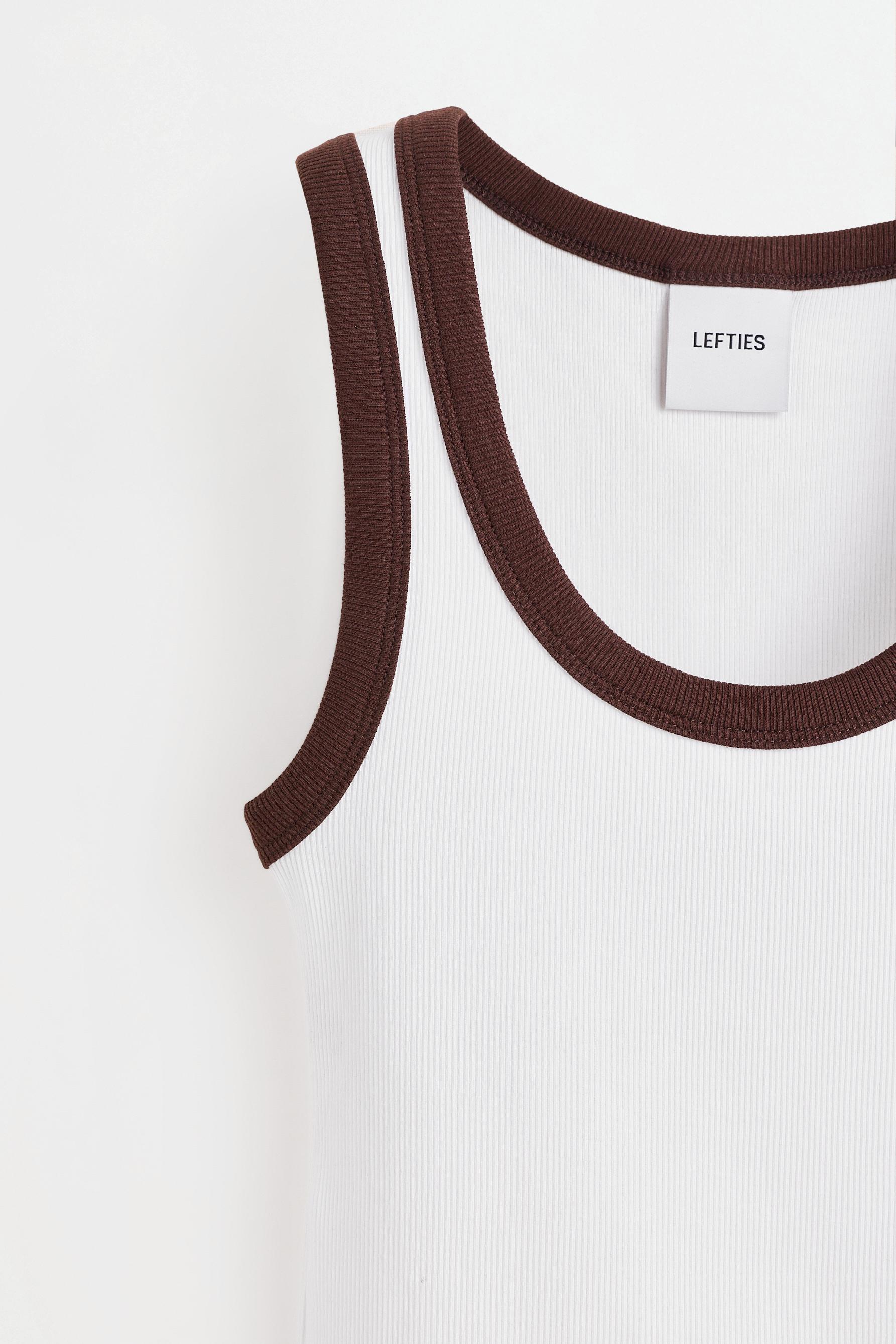 Contrast detail racerback T-shirt — BROWN/WHITE
