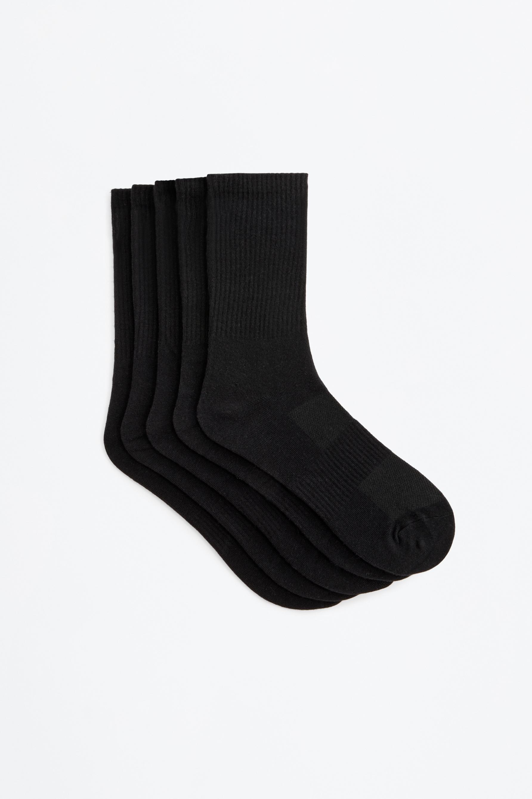 Long ribbed sports socks (Pack 5) — BLACK