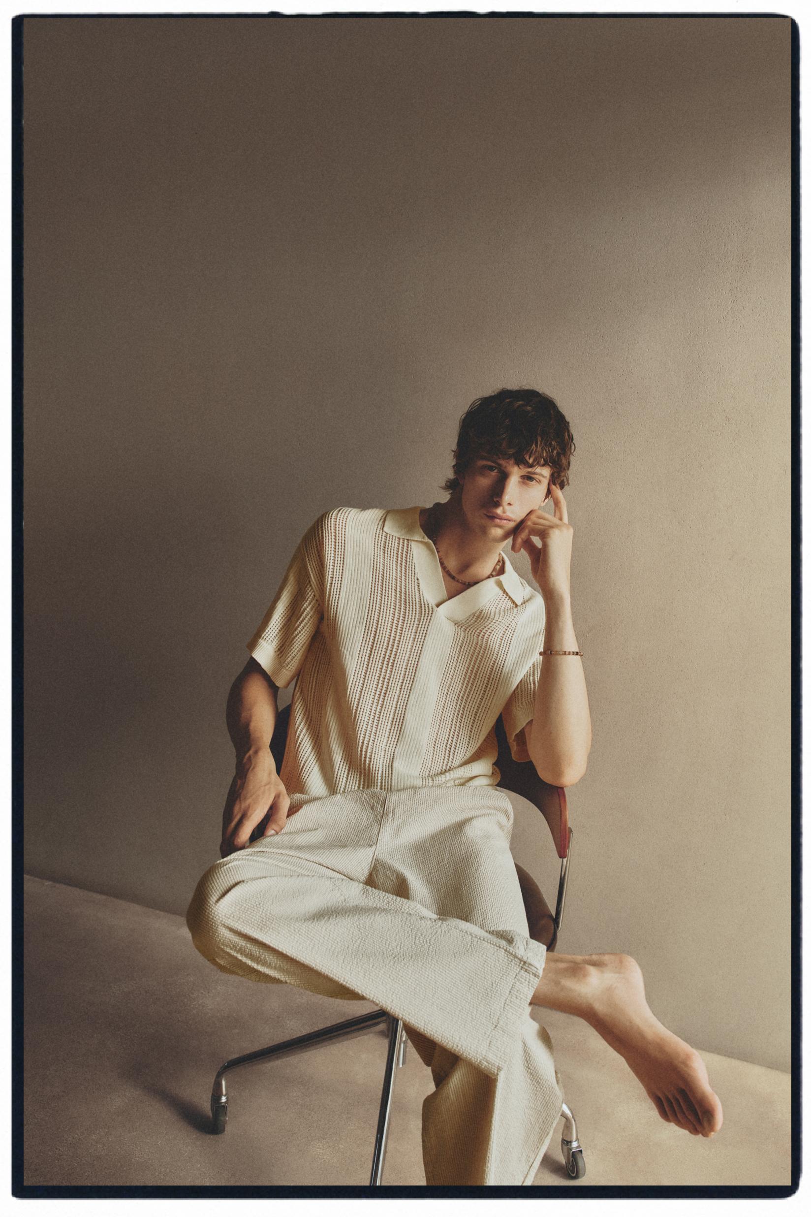 Cutwork knit polo — OFF WHITE