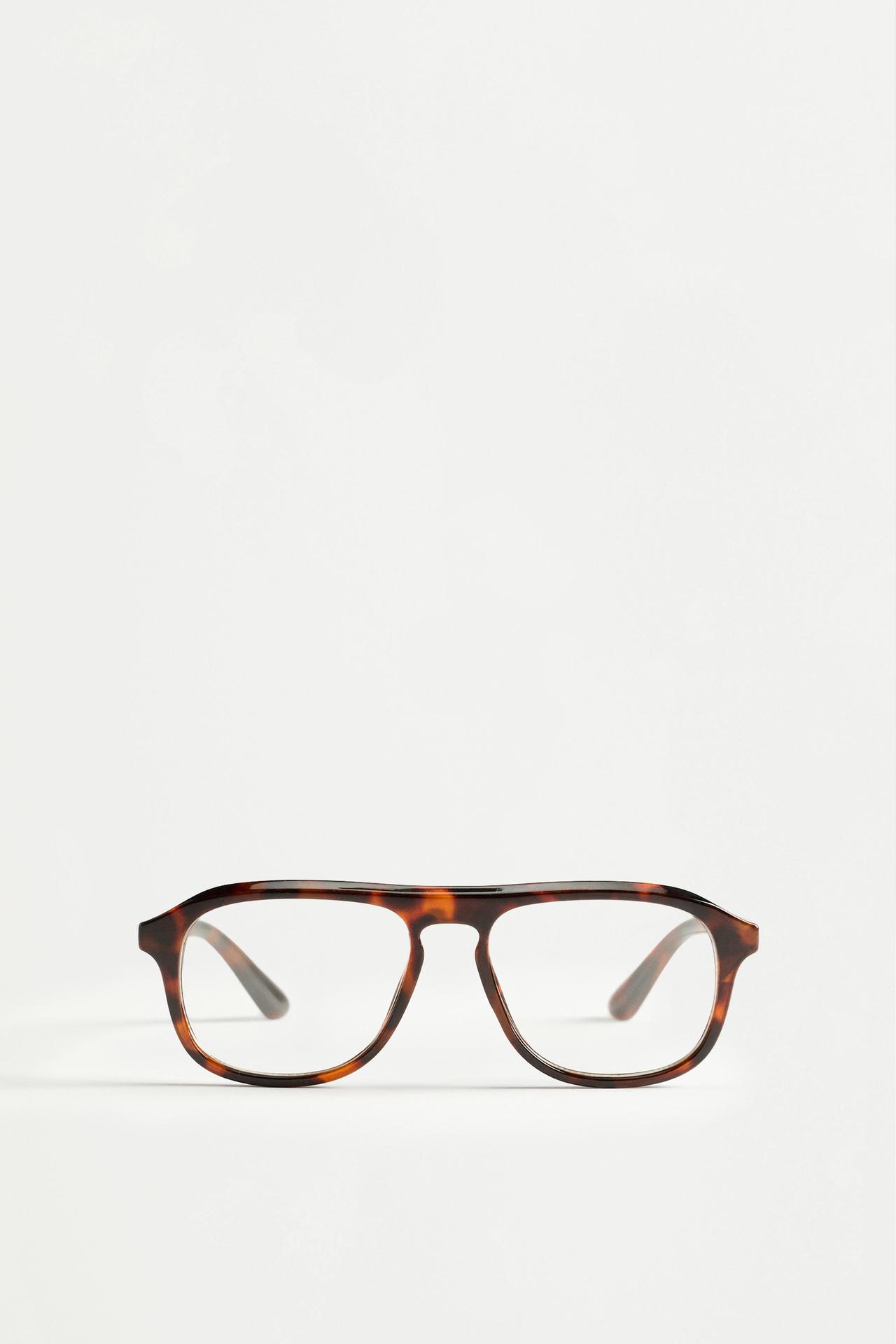 Tortoiseshell effect rectangular glasses — BROWN