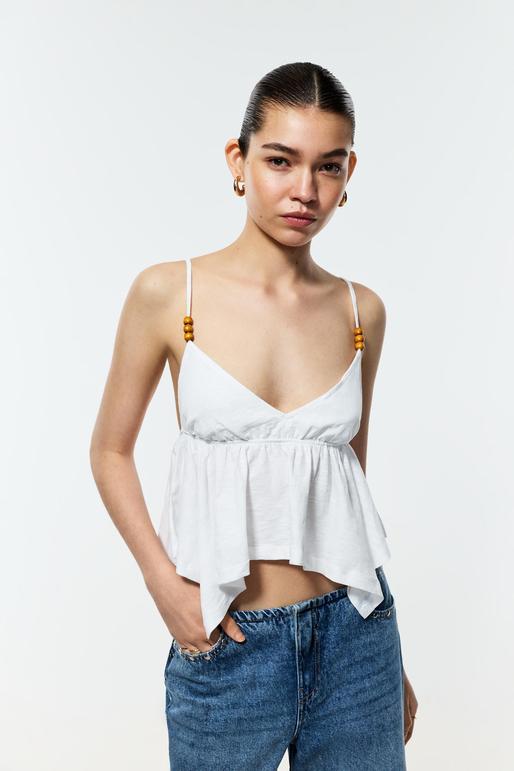 Beaded swing top — OFF WHITE