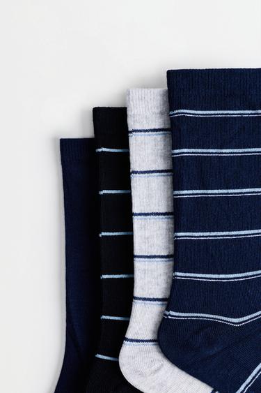Striped Long Socks (Pack of 4) — BLUE 3