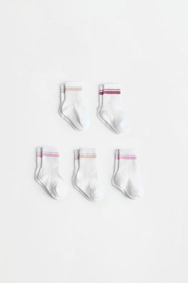 Striped Long Socks (5-Pack) — PINKISH WHITE 1