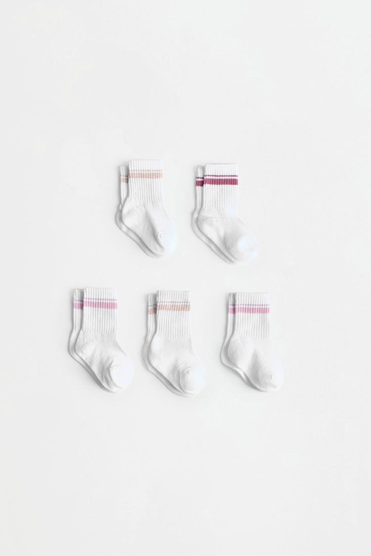 Striped Long Socks (5-Pack) — PINKISH WHITE