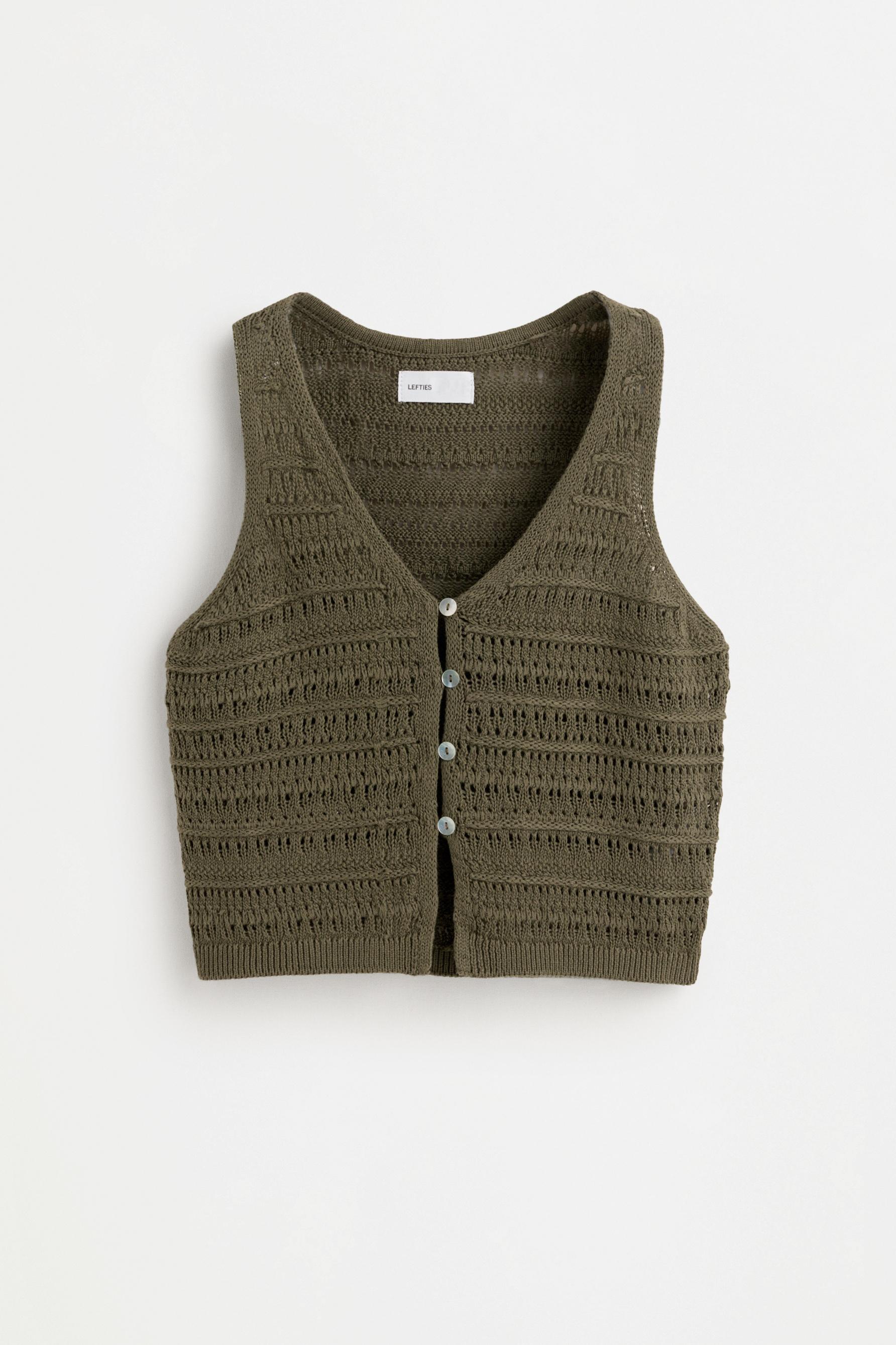 Cutwork knit top — KHAKI