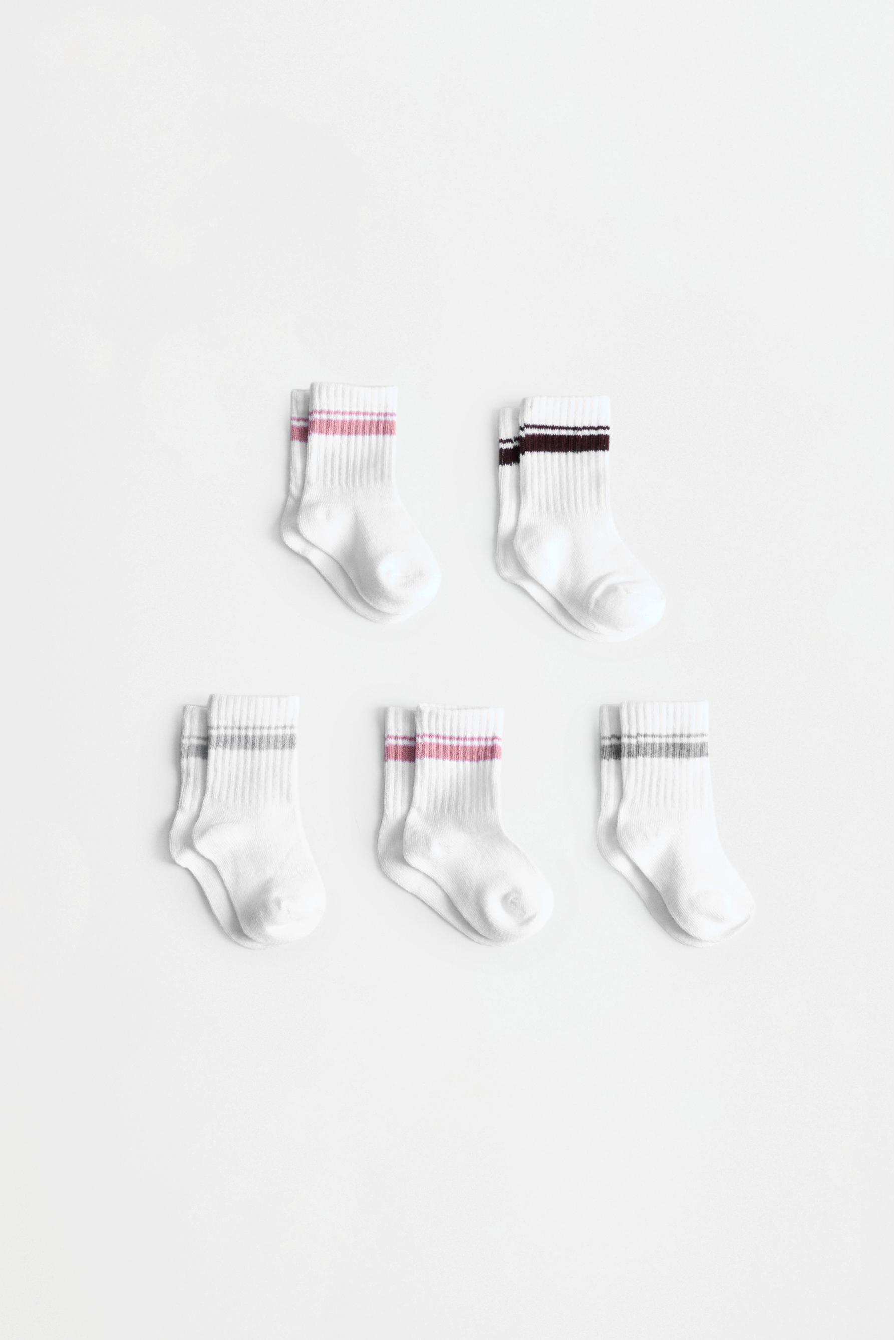 Striped Long Socks (5-Pack) — WHITE/SKY BLUE