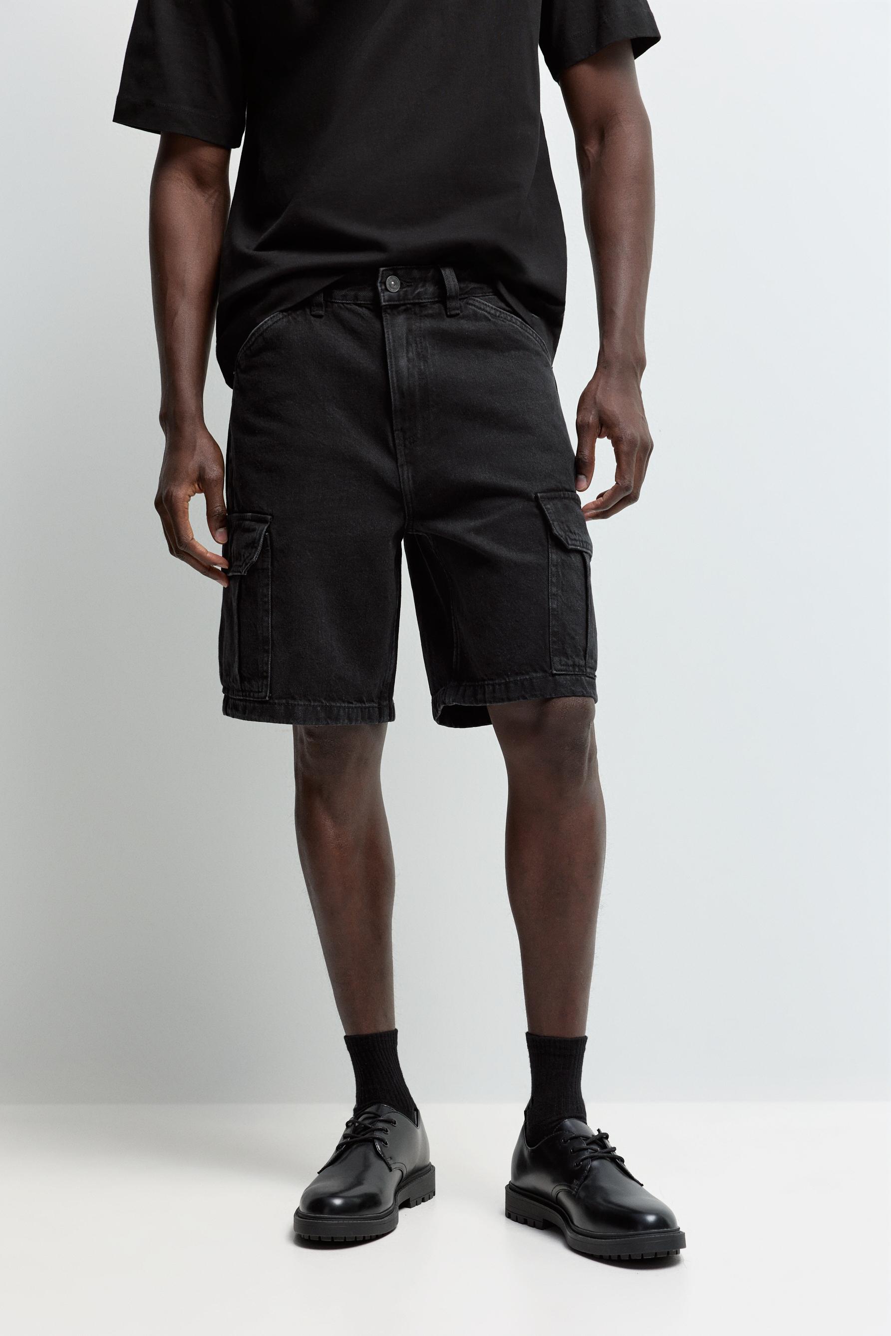 Denim cargo Bermuda shorts — BLACK