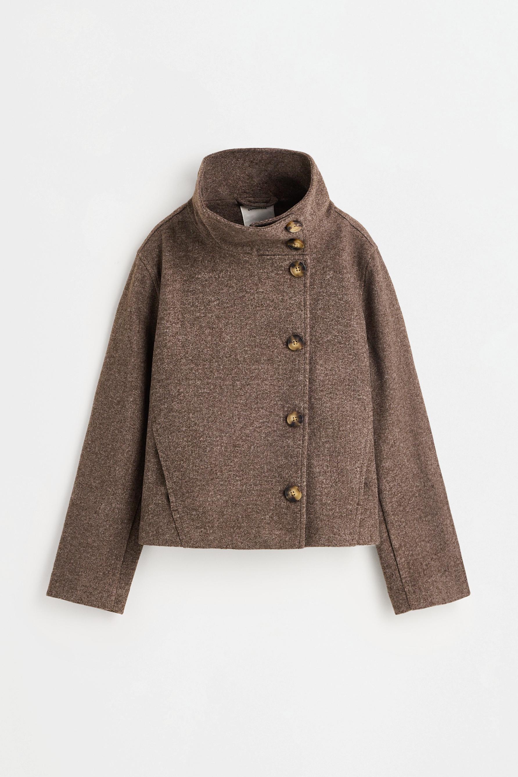 Short funnel neck jacket — BROWN