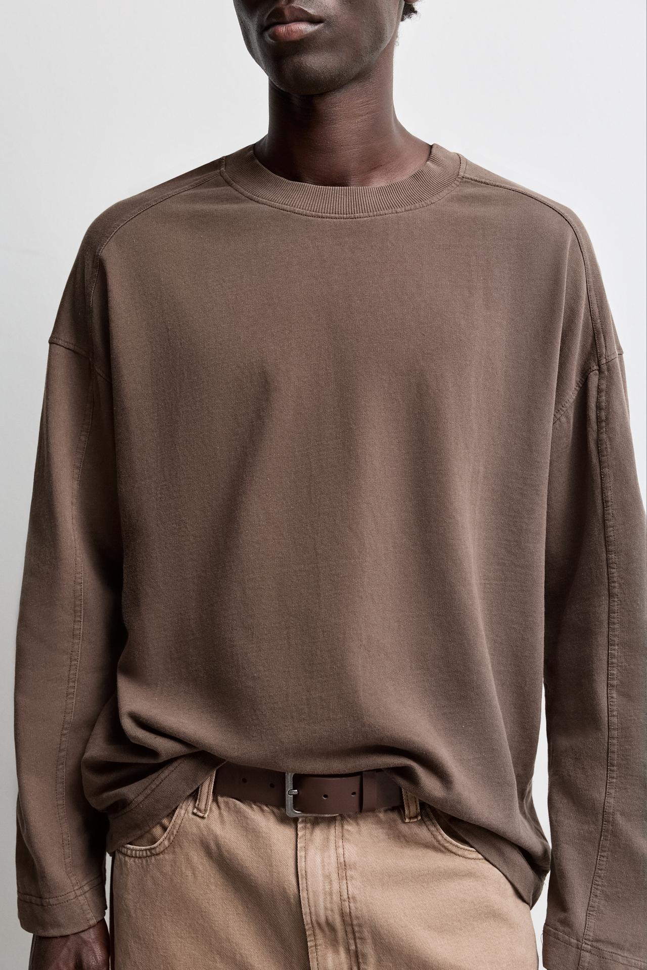 Washed-effect sweatshirt — DARK BROWN