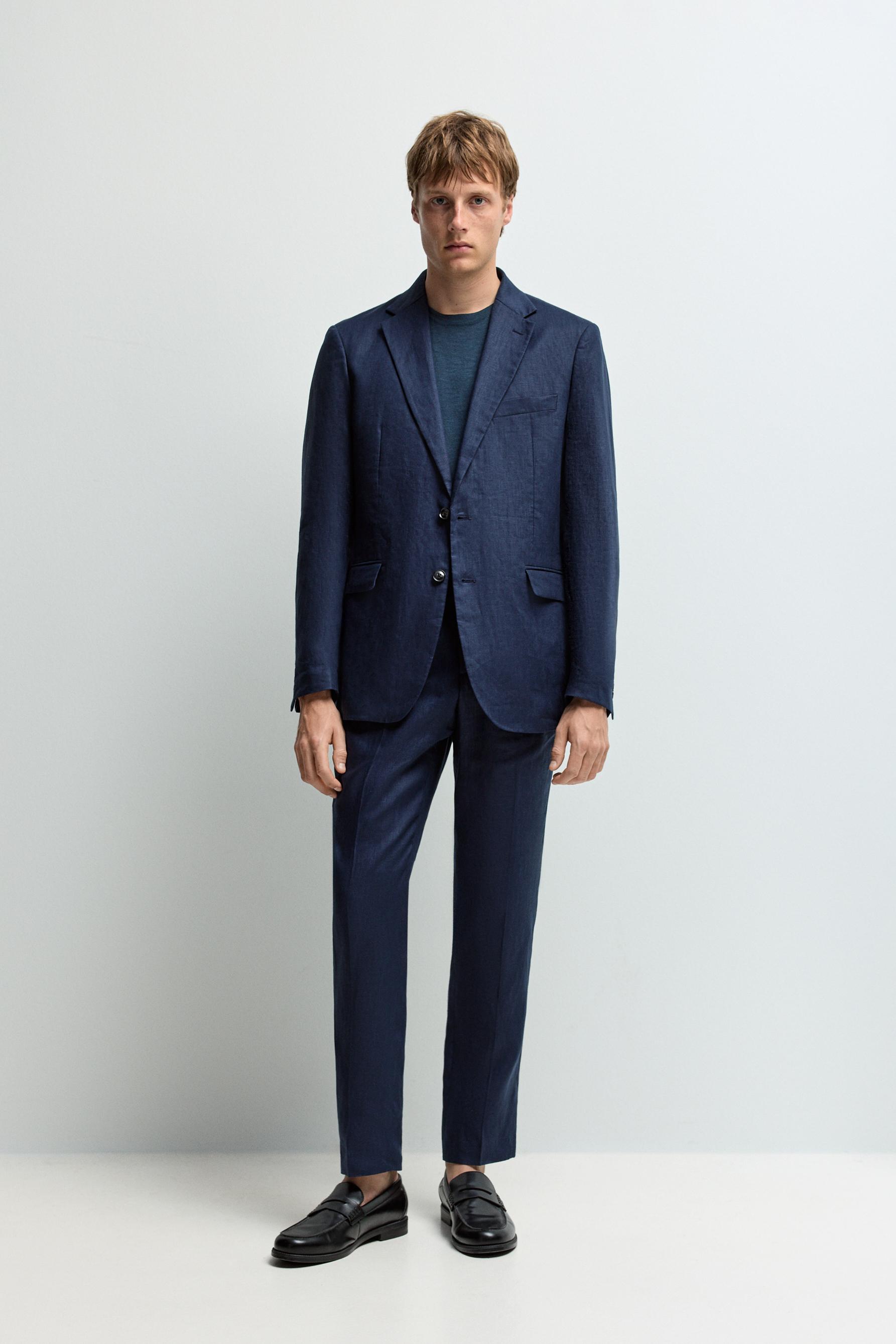 100% linen suit trousers — NAVY