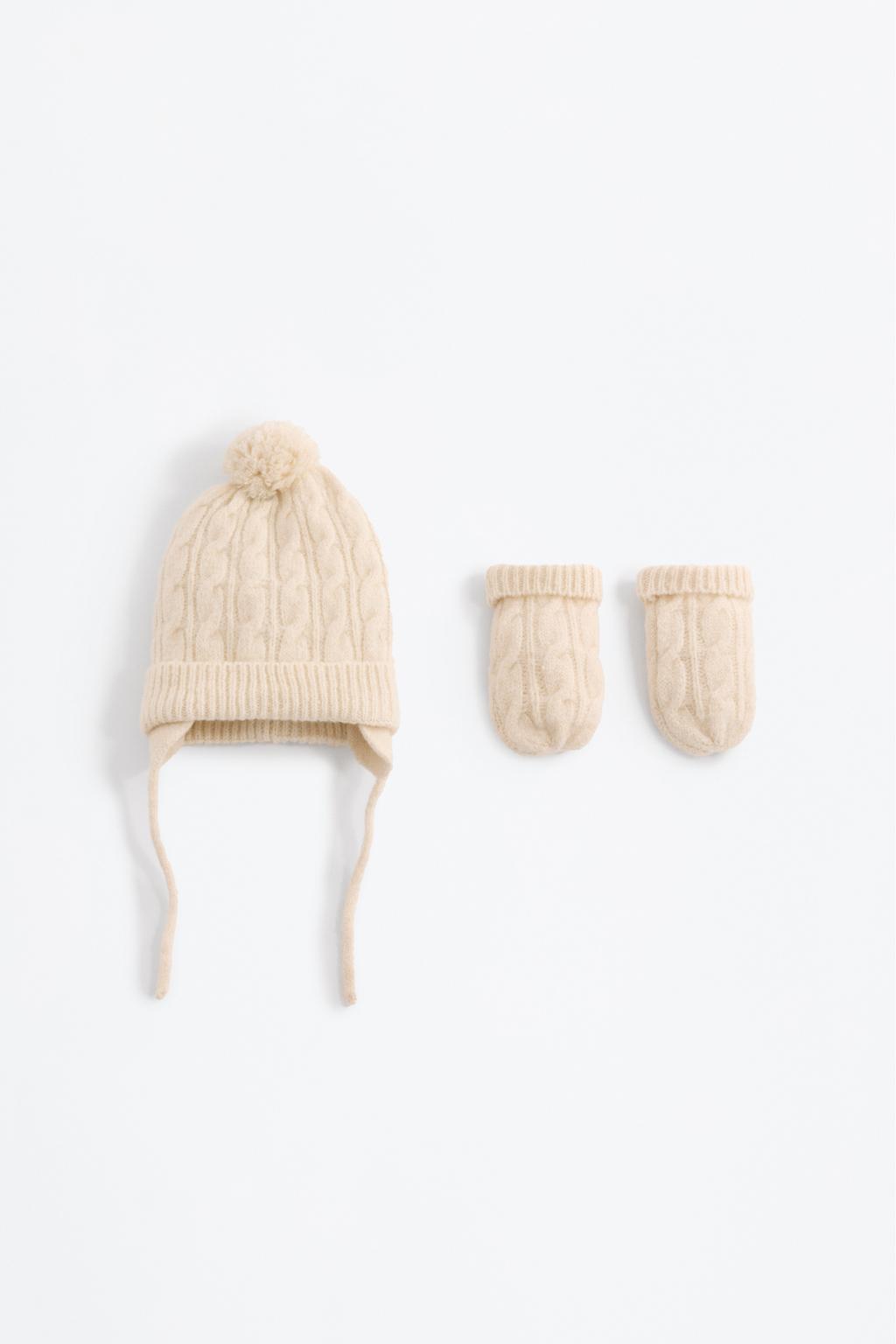 Braided knit hat and mittens set