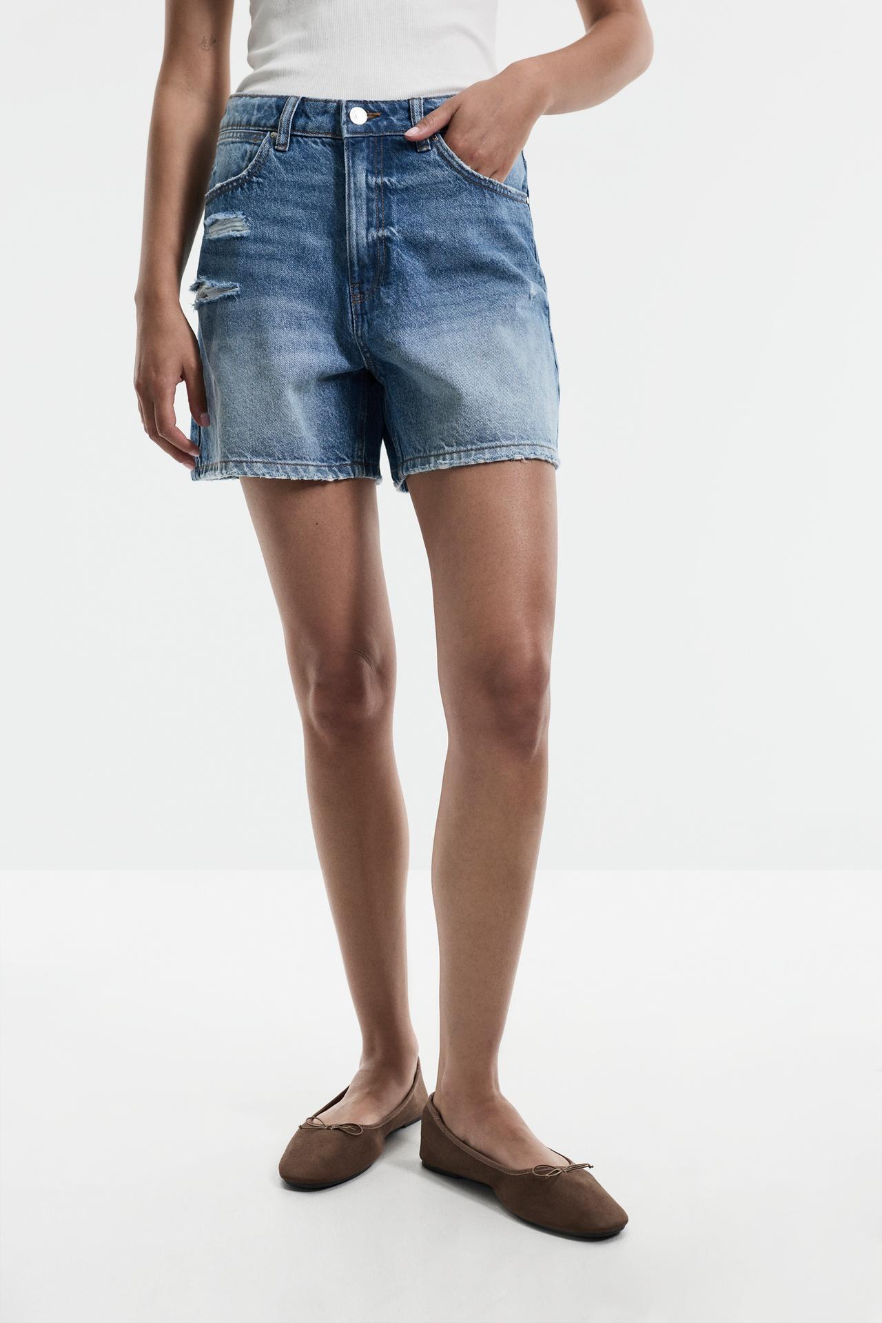Basic mom fit denim shorts — PALE INDIGO
