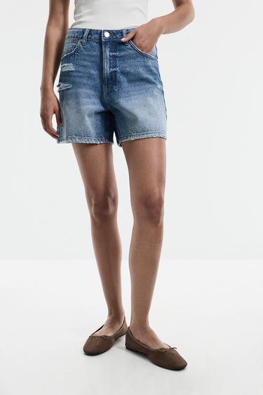 Basic mom fit denim shorts — PALE INDIGO 2