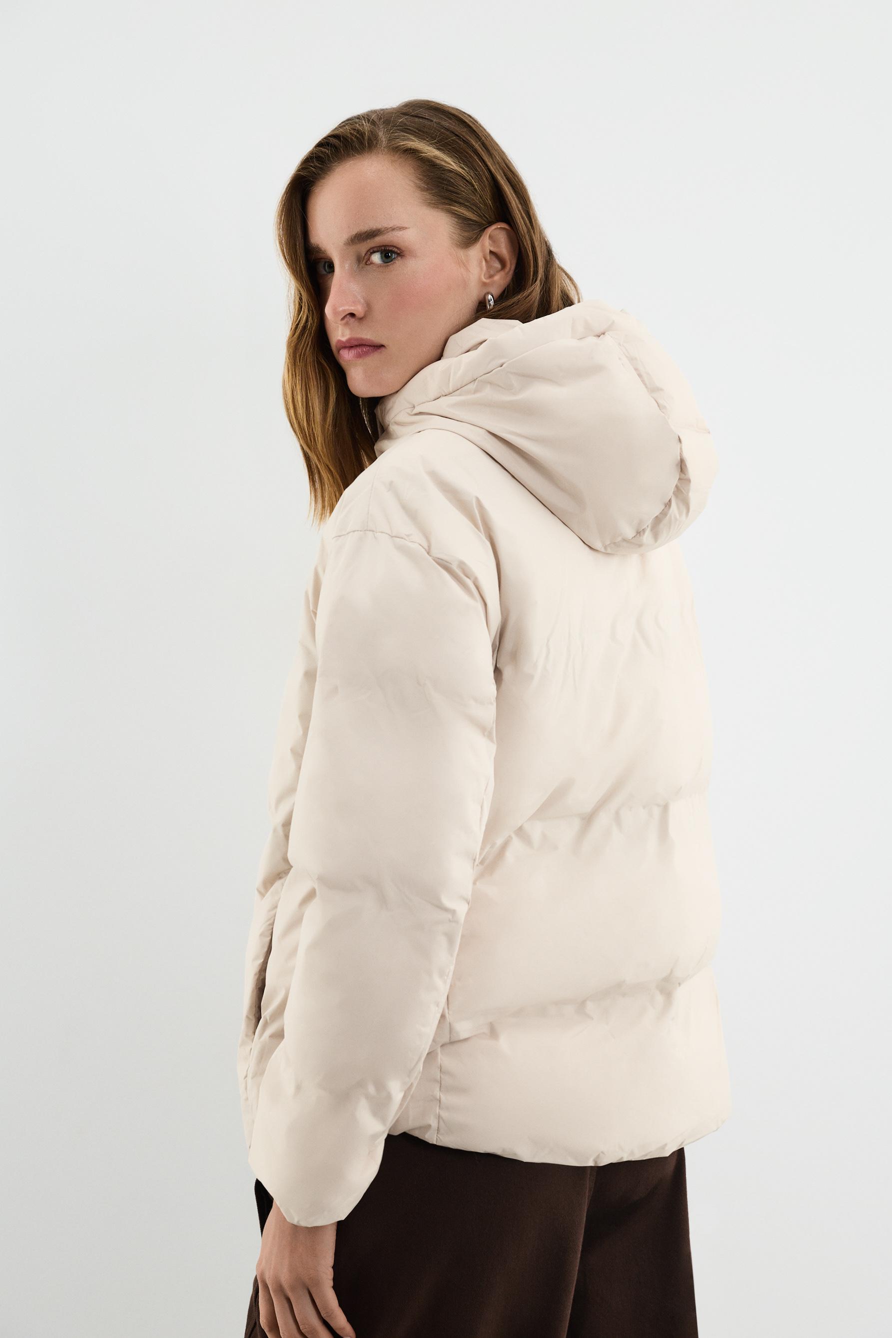 Hooded puffer jacket — ECRU