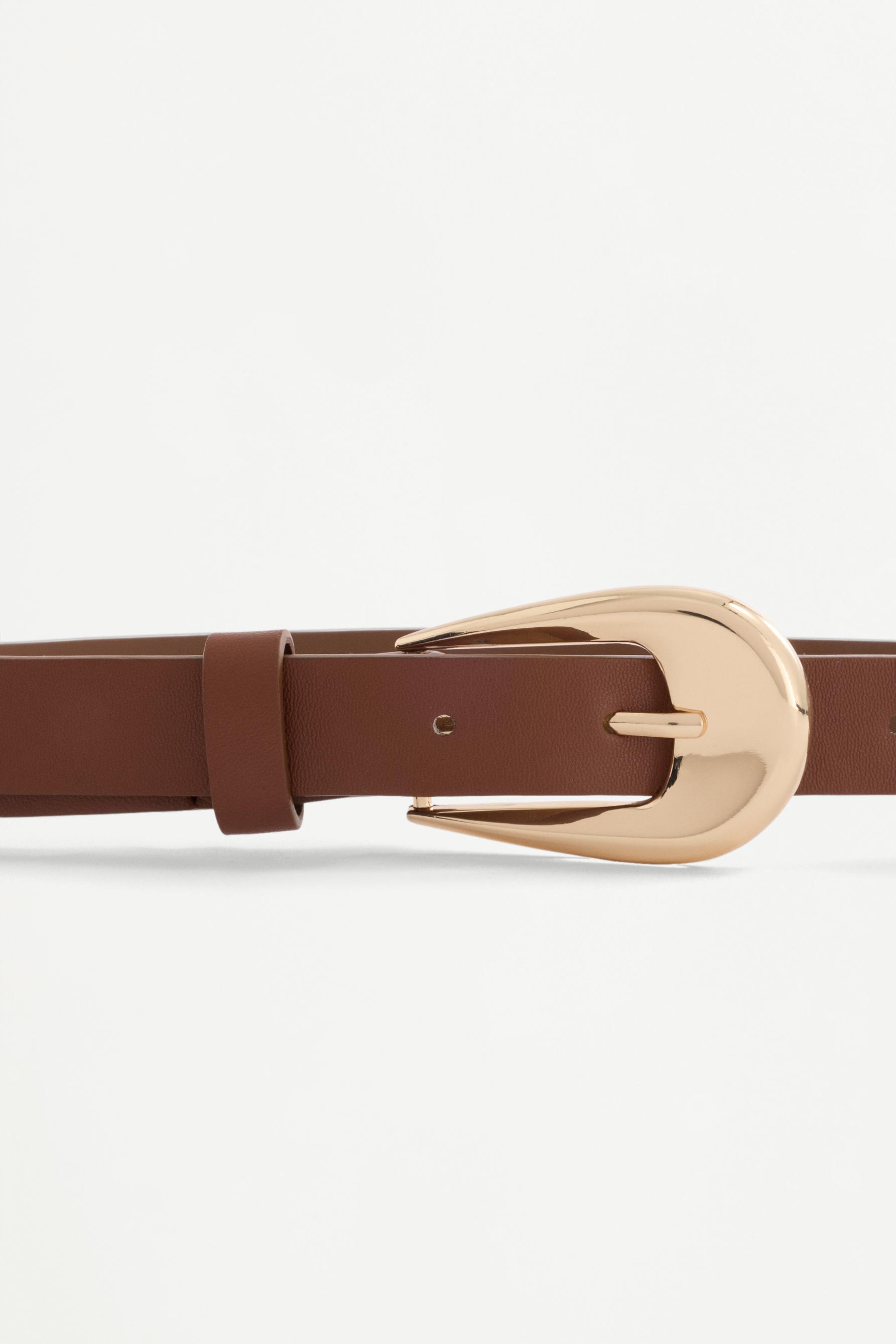 Thin oval buckle belt — BROWN