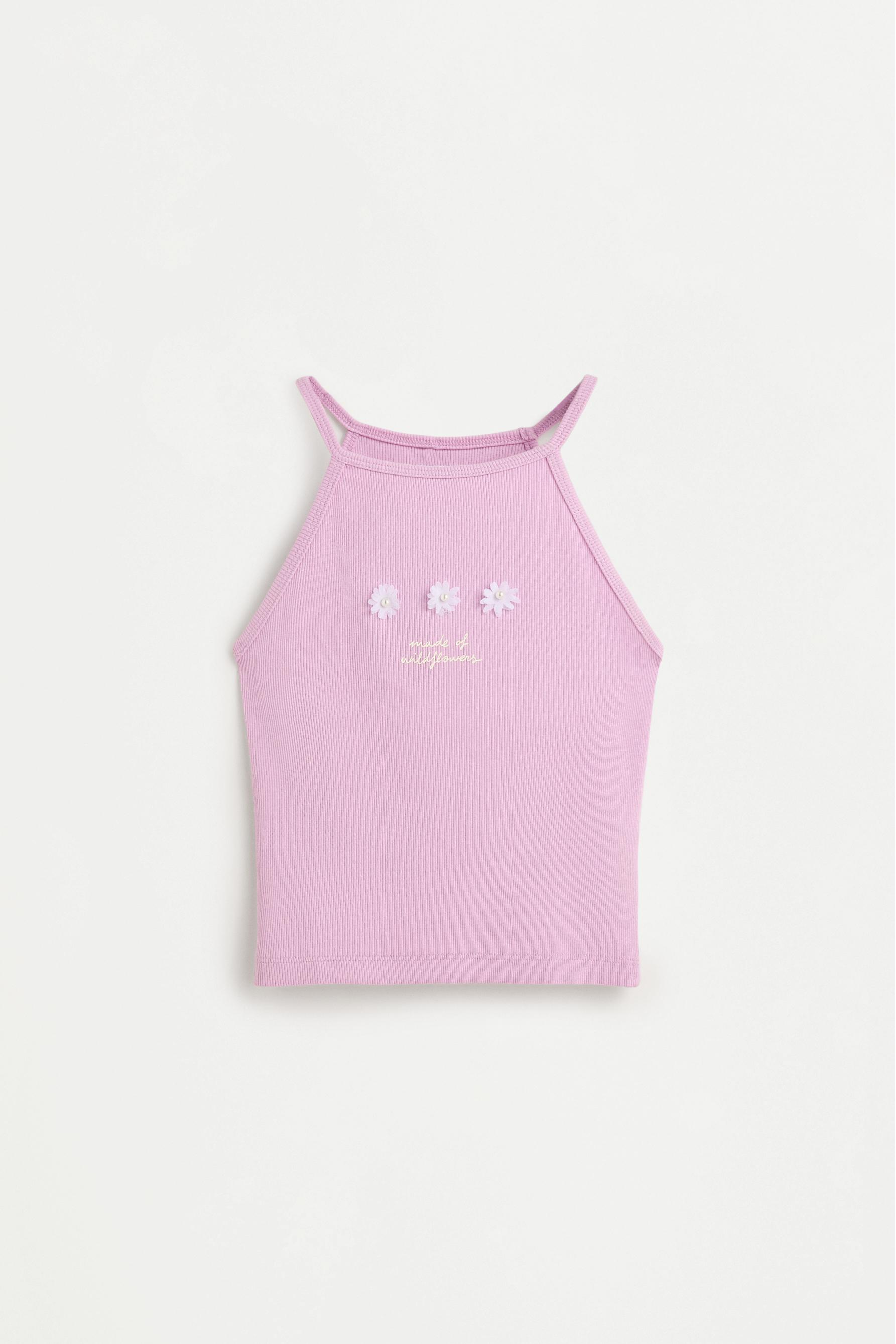 Ribbed applique top — MAUVE PINK