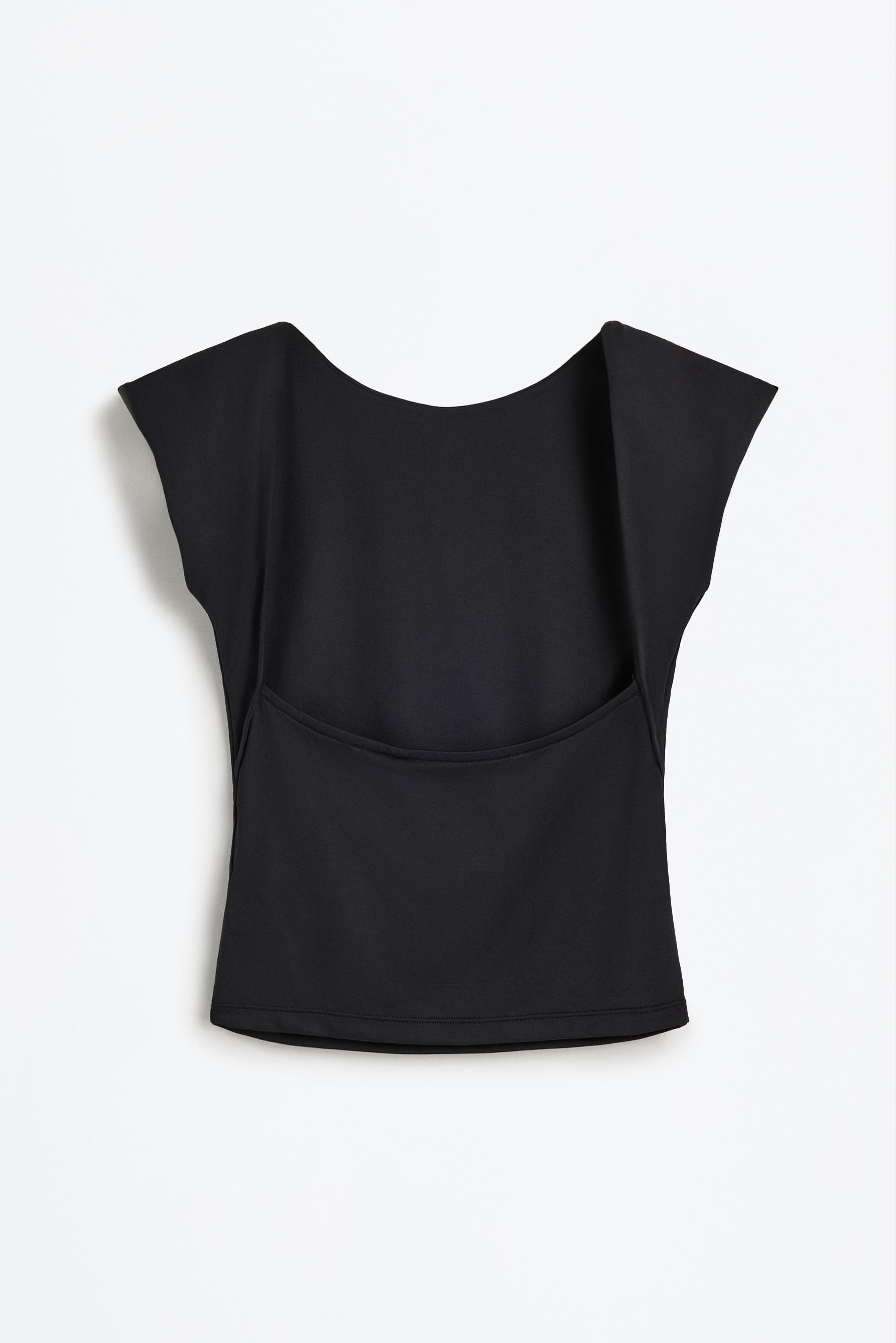 Polyamide T-shirt with open back — BLACK