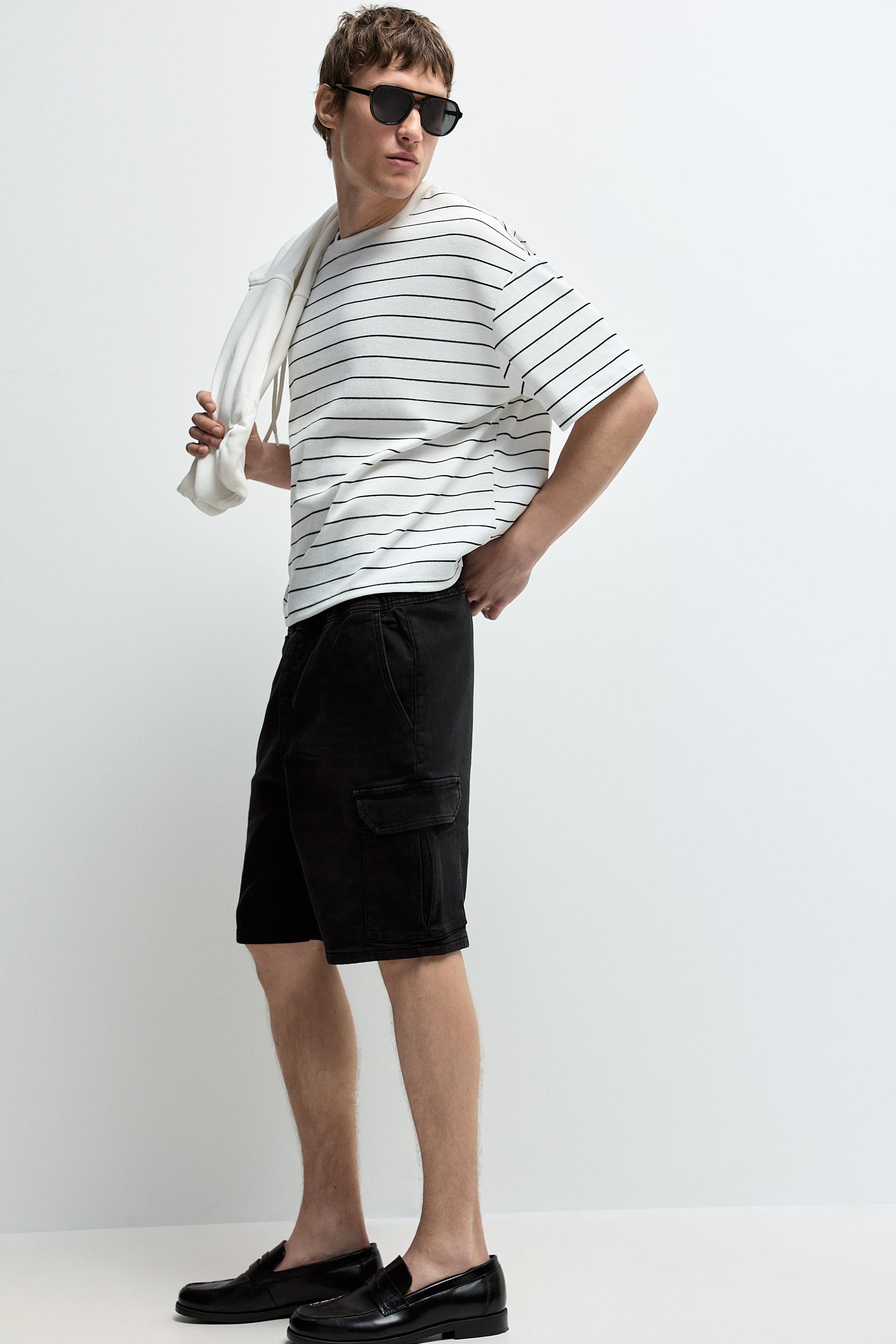 Denim cargo jogger Bermuda shorts — BLACK
