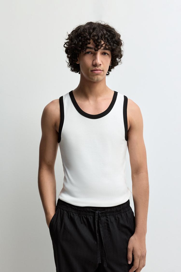 Contrast ribbed vest top — OFF WHITE