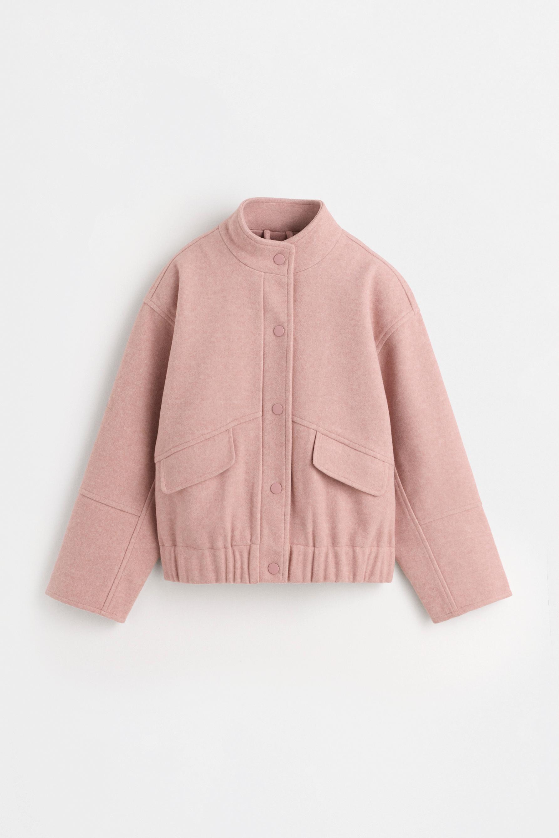 Synthetic wool bomber jacket — DUSTY PINK