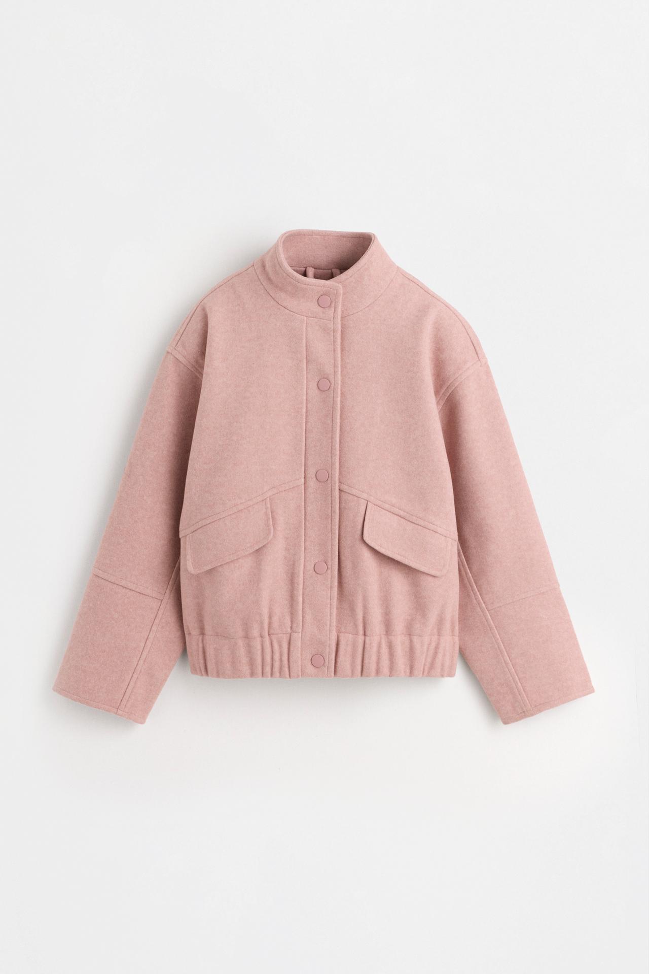 Synthetic wool bomber jacket — DUSTY PINK