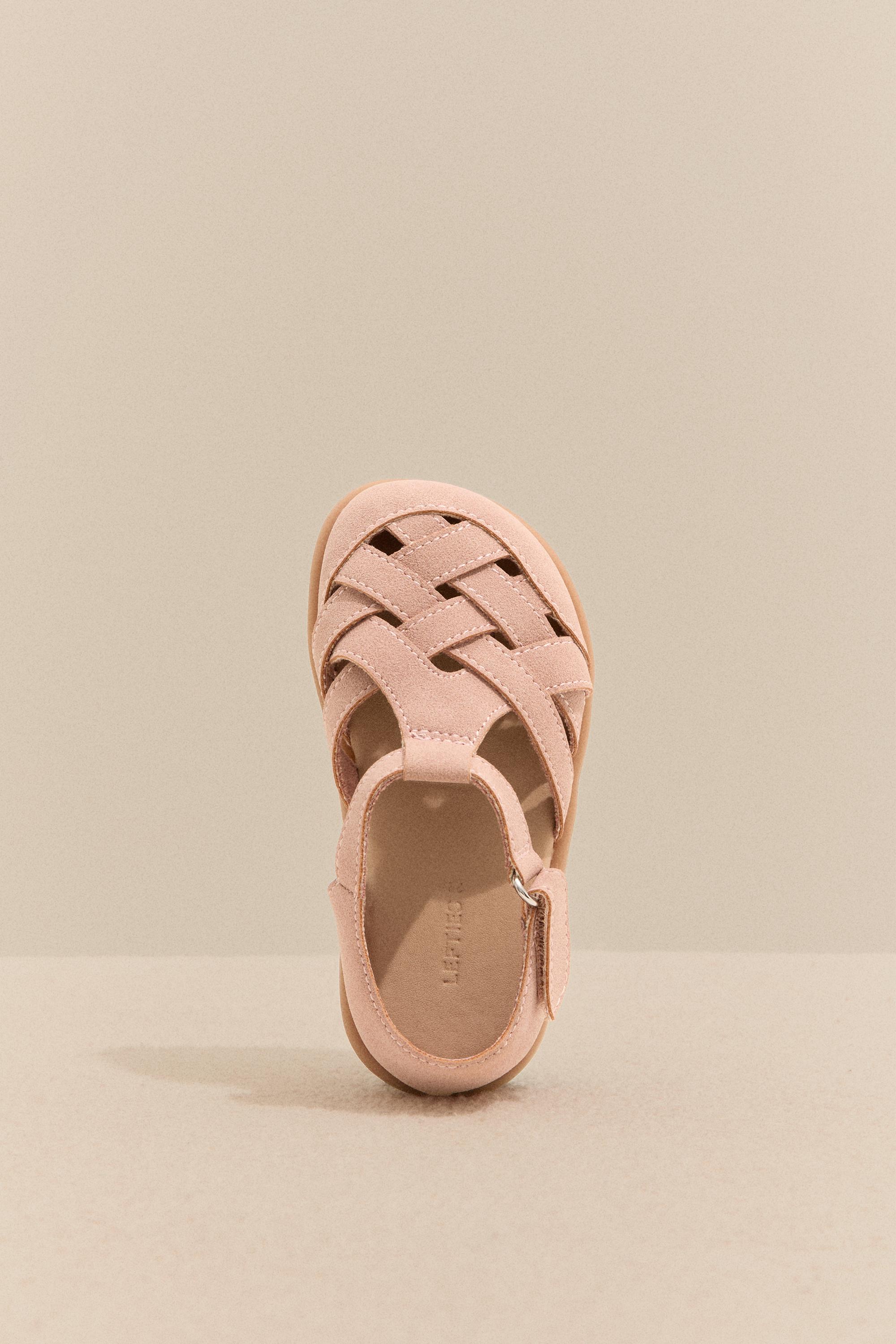 BRAIDED BAREFOOT CAGE SANDALS — PINK