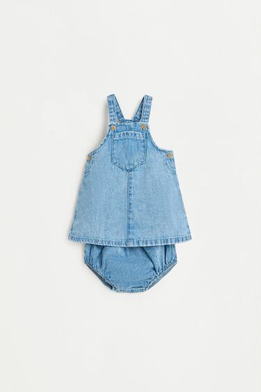 Denim pinafore dress and bloomers set — BLUE 1