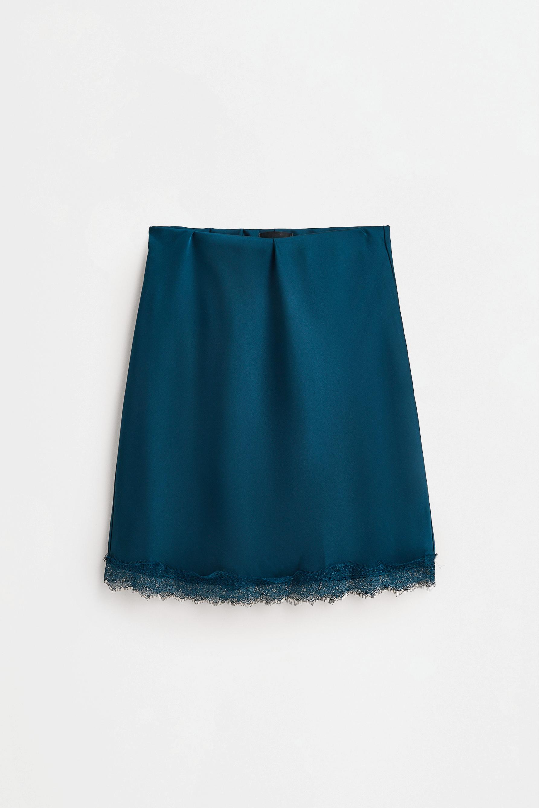 Satin lace short skirt — GREENISH BLUE