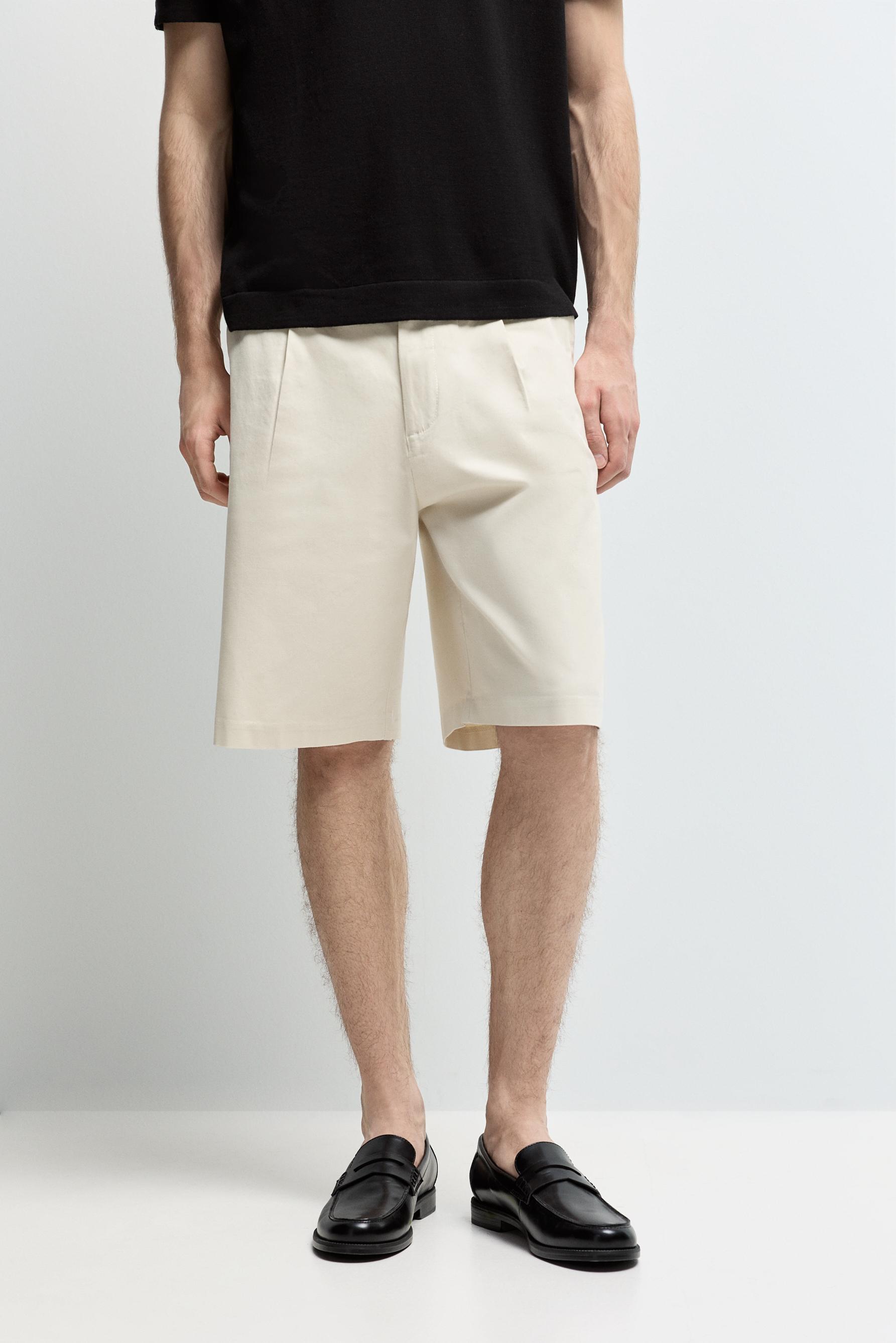 Pleated chino Bermuda shorts — GREY