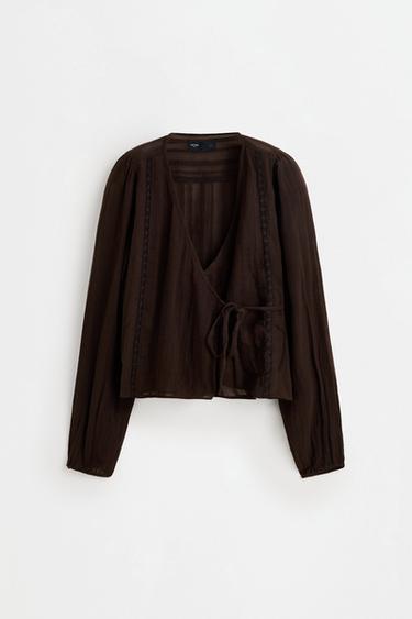 Wrap blouse — DARK BROWN 1